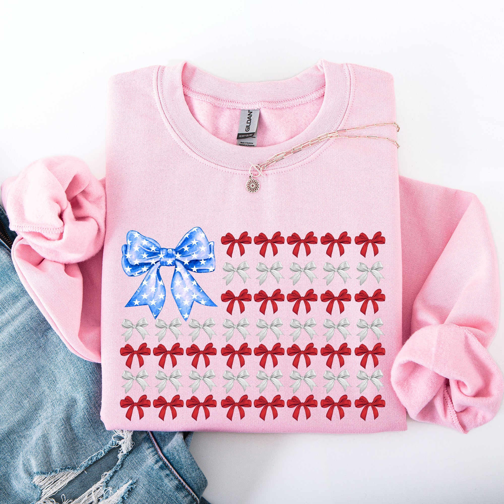 Patriotic Bows Flag USA Coquette Ribbons America Fourth of July Graphic Sweatshirt