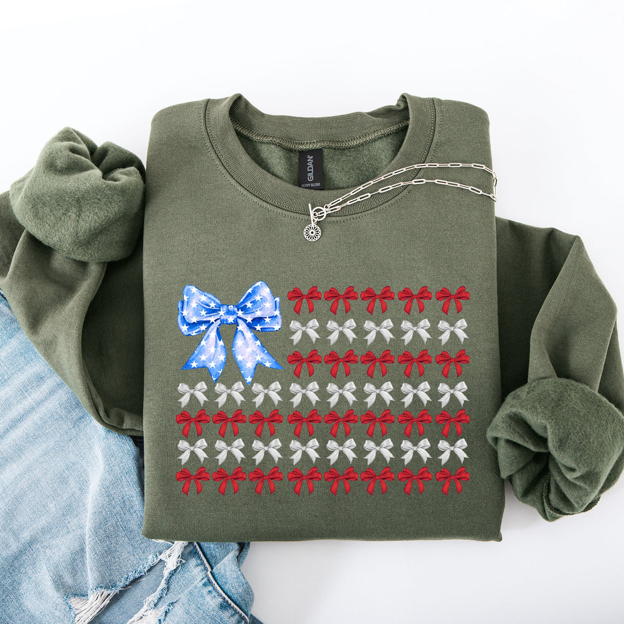 Patriotic Bows Flag USA Coquette Ribbons America Fourth of July Graphic Sweatshirt