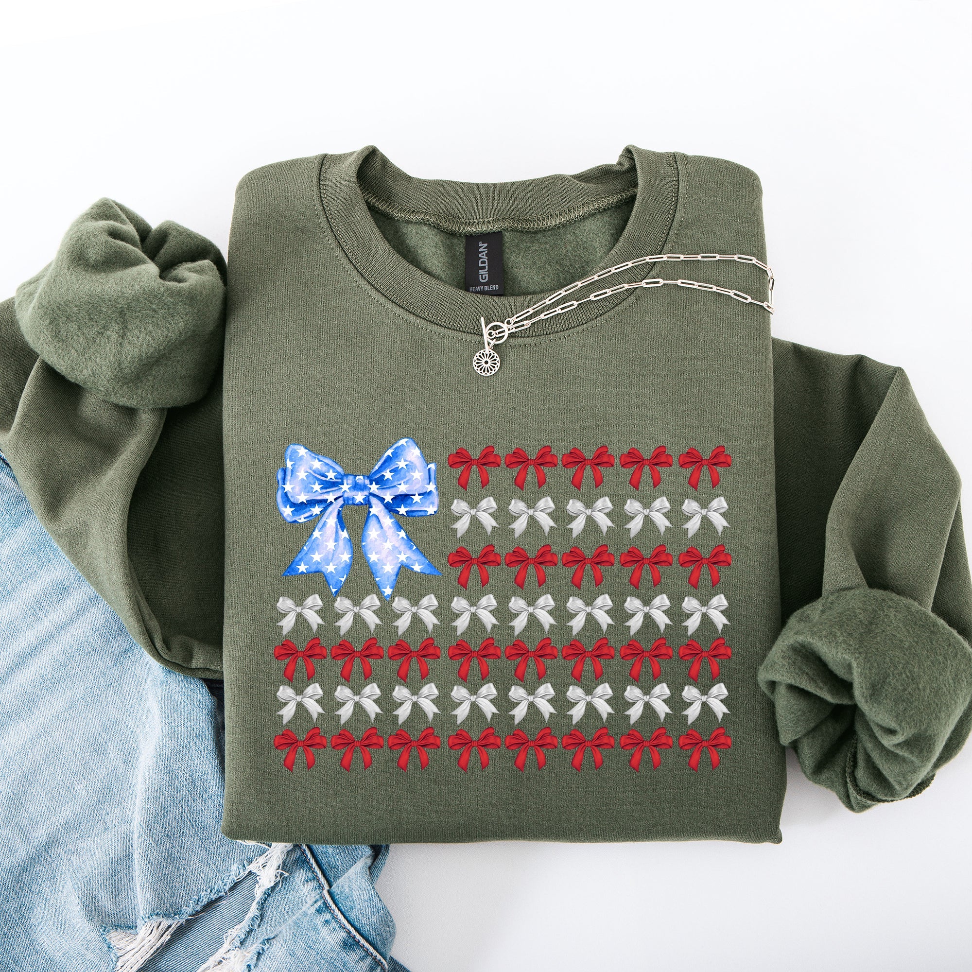 Patriotic Bows Flag USA Coquette Ribbons America Fourth of July Graphic Sweatshirt