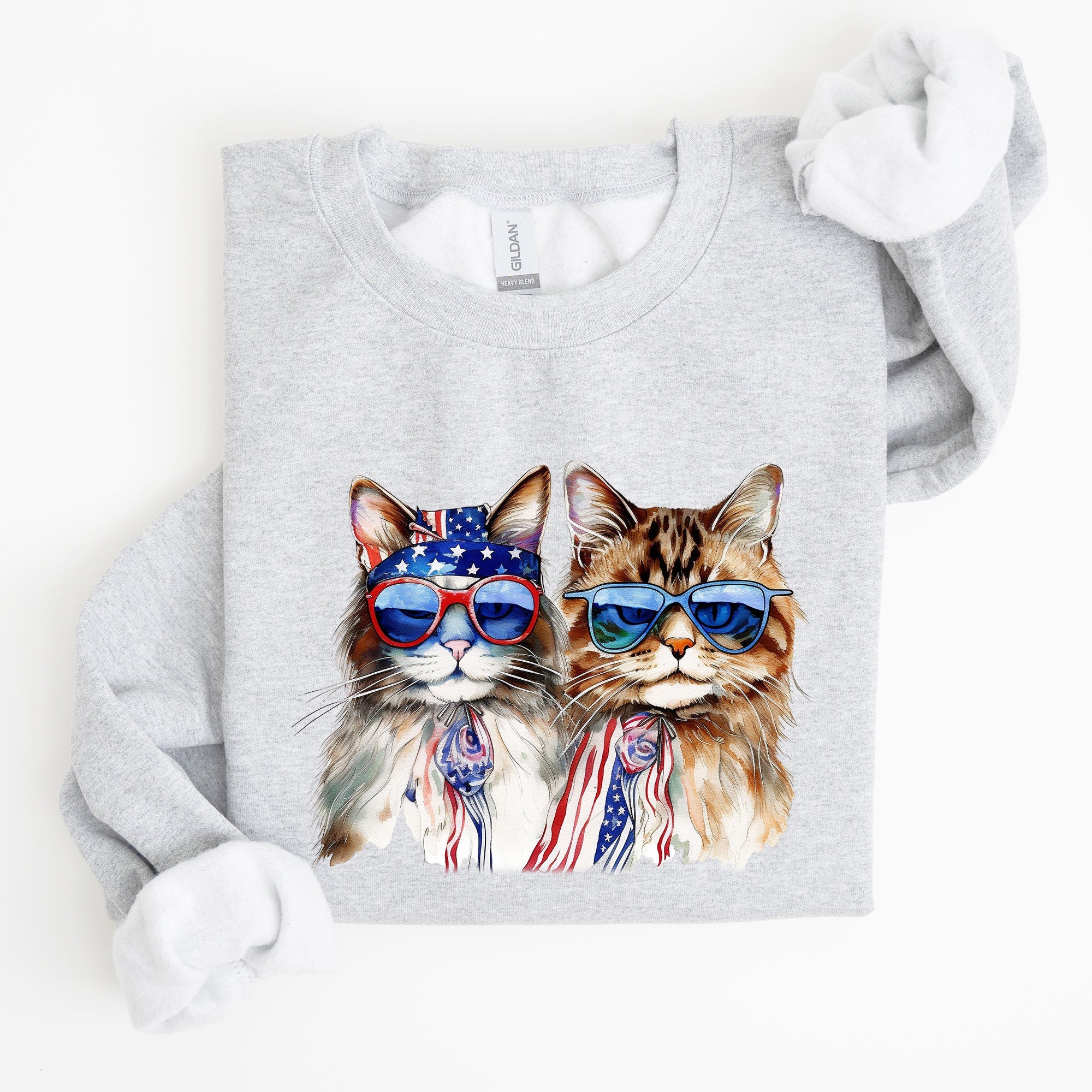 Patriotic Cats Hippie 4th of July Funny Cartoon Cats Graphic All American Retro Sweatshirt