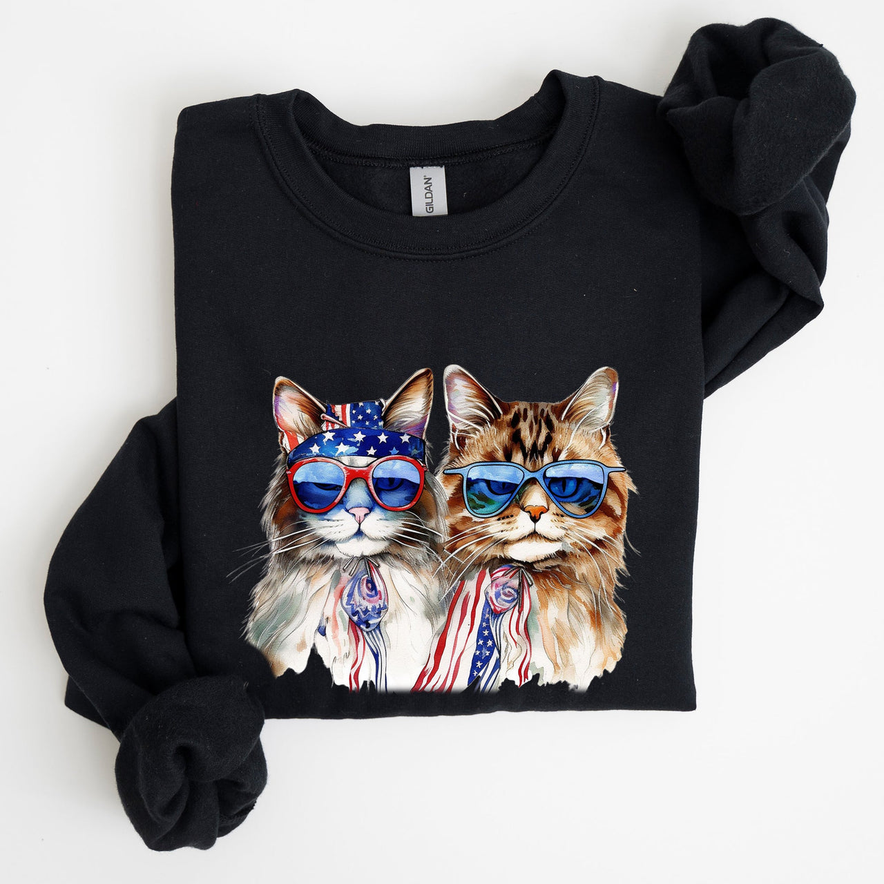 Patriotic Cats Hippie 4th of July Funny Cartoon Cats Graphic All American Retro Sweatshirt