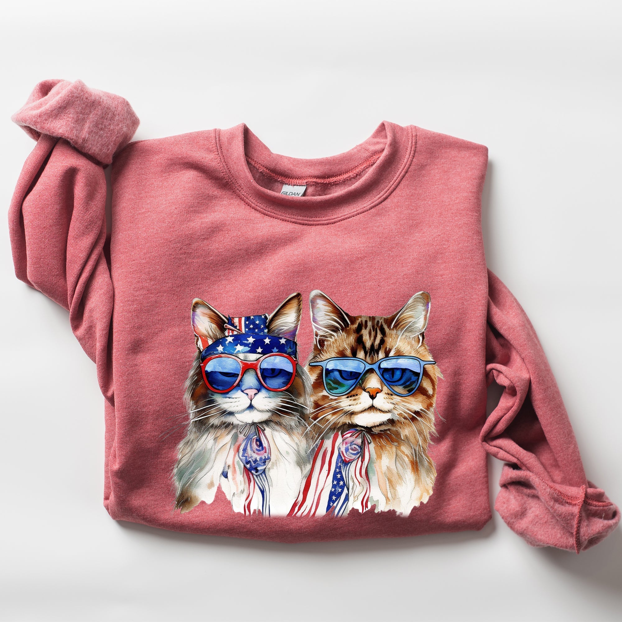 Patriotic Cats Hippie 4th of July Funny Cartoon Cats Graphic All American Retro Sweatshirt