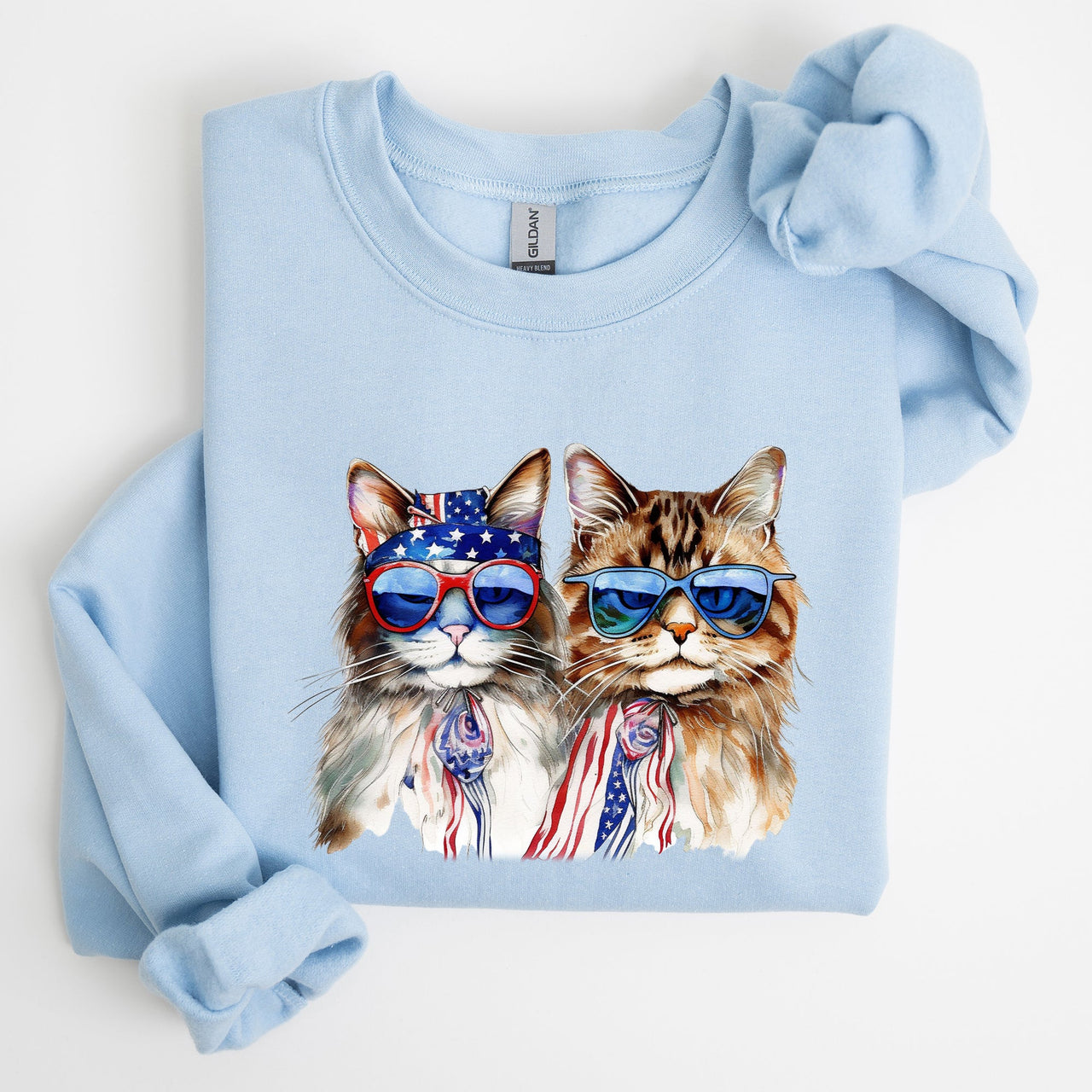 Patriotic Cats Hippie 4th of July Funny Cartoon Cats Graphic All American Retro Sweatshirt