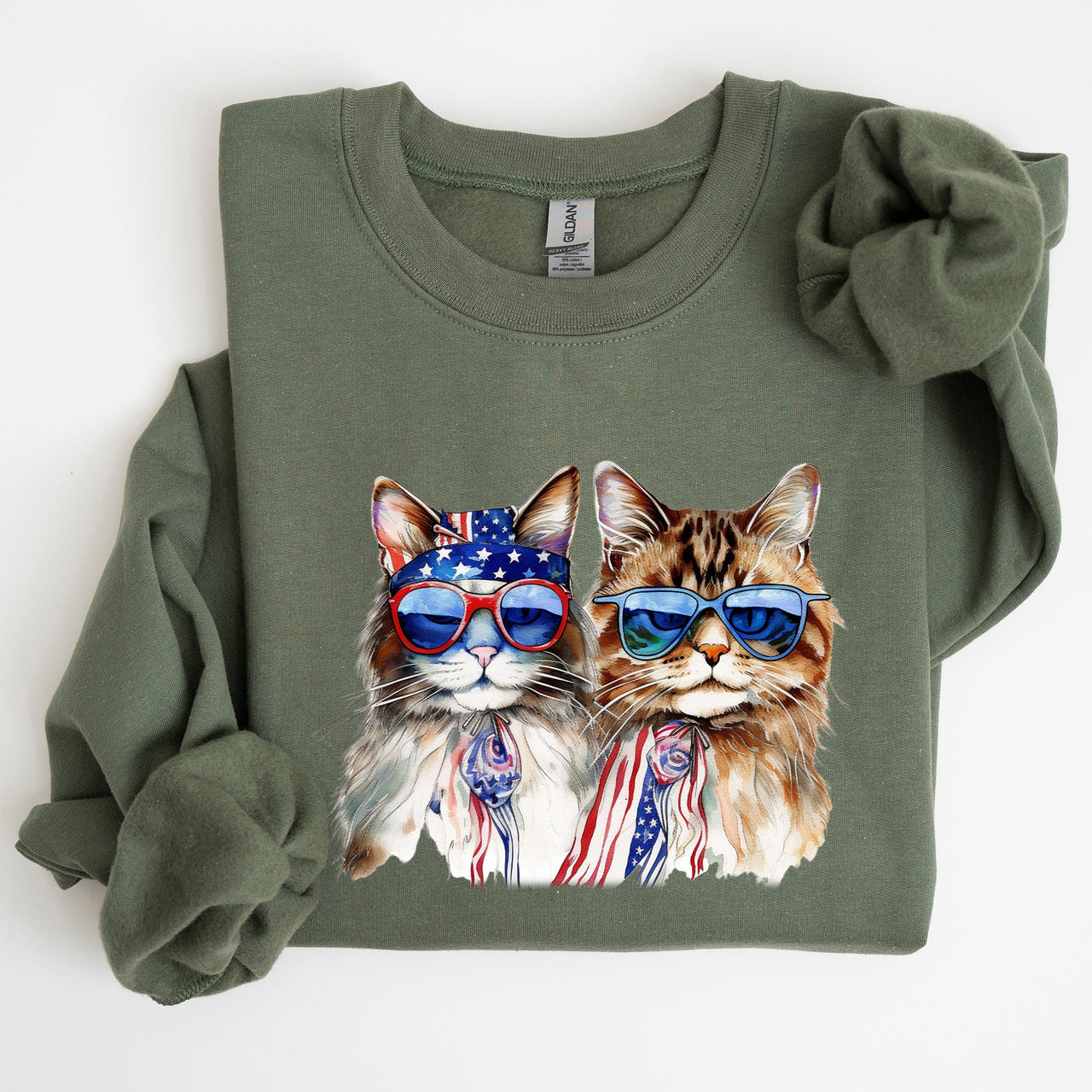 Patriotic Cats Hippie 4th of July Funny Cartoon Cats Graphic All American Retro Sweatshirt