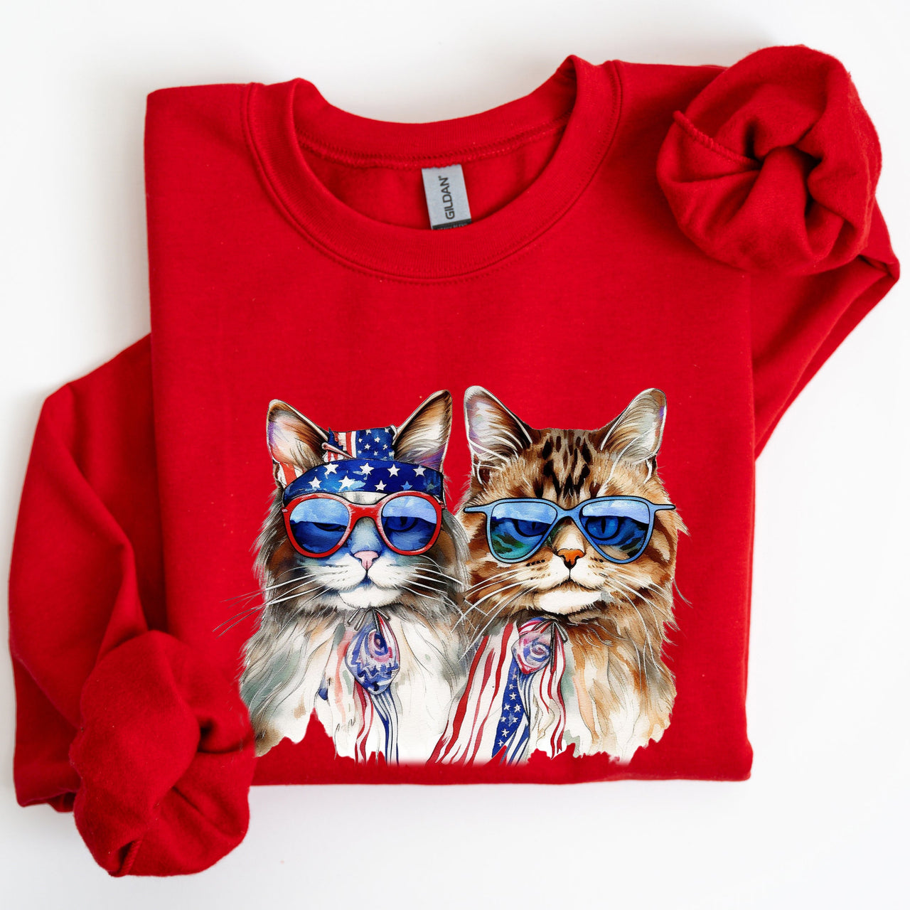 Patriotic Cats Hippie 4th of July Funny Cartoon Cats Graphic All American Retro Sweatshirt