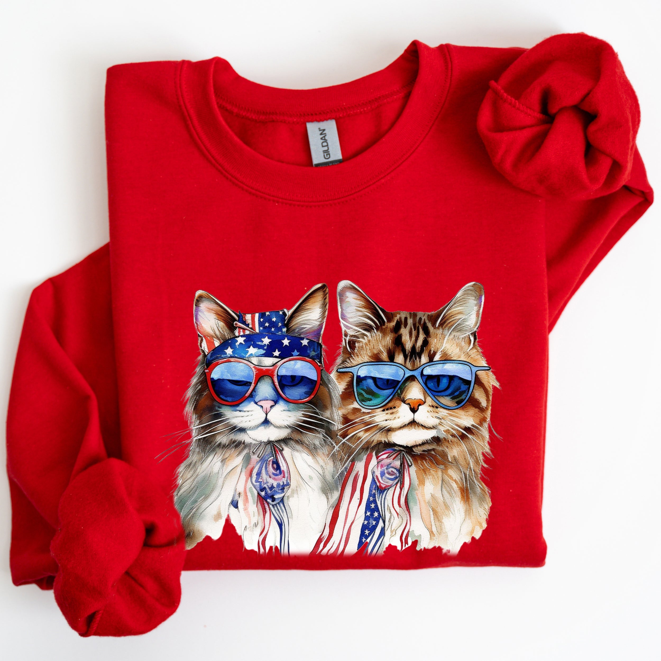 Patriotic Cats Hippie 4th of July Funny Cartoon Cats Graphic All American Retro Sweatshirt