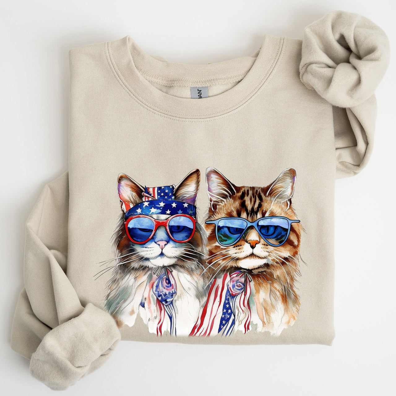Patriotic Cats Hippie 4th of July Funny Cartoon Cats Graphic All American Retro Sweatshirt