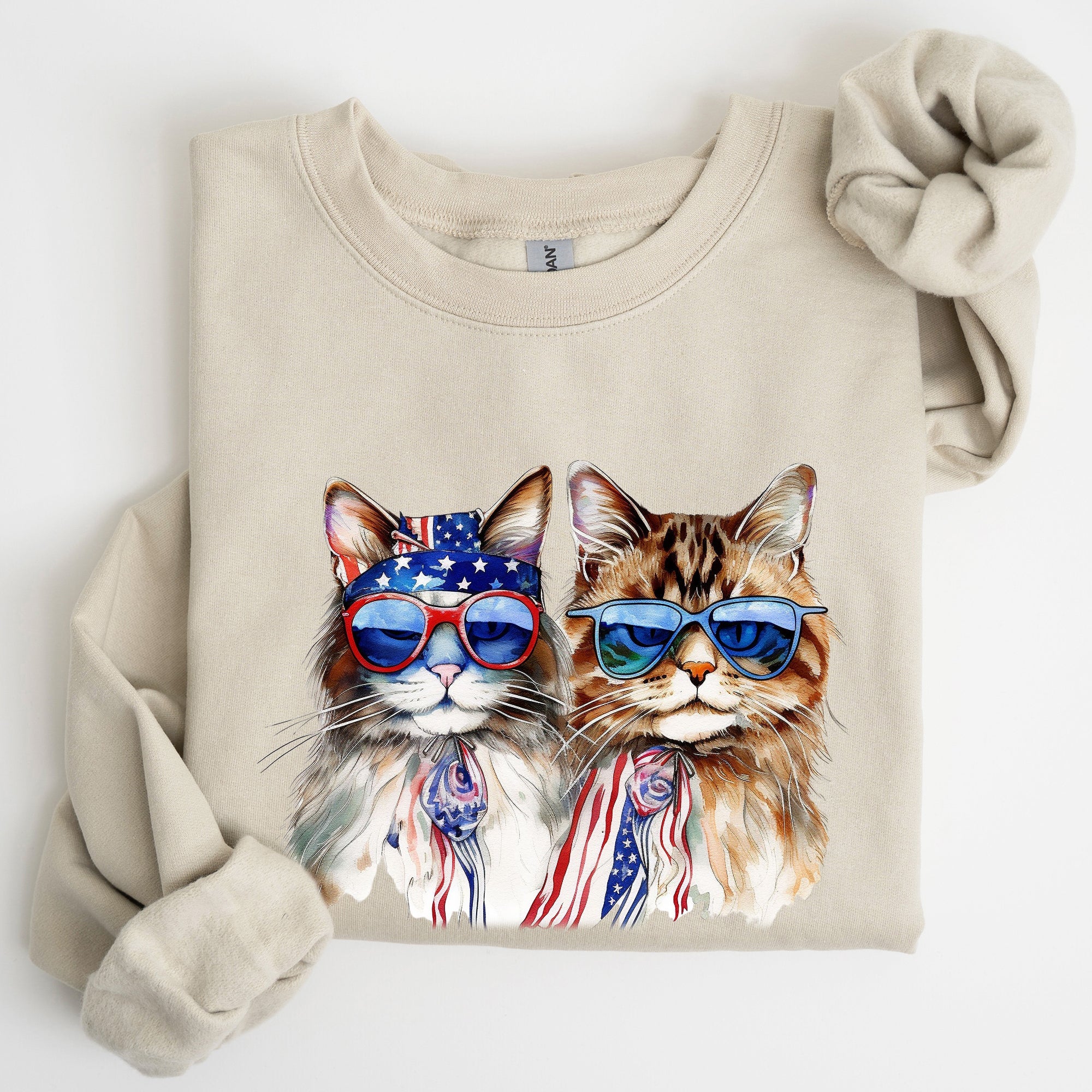 Patriotic Cats Hippie 4th of July Funny Cartoon Cats Graphic All American Retro Sweatshirt