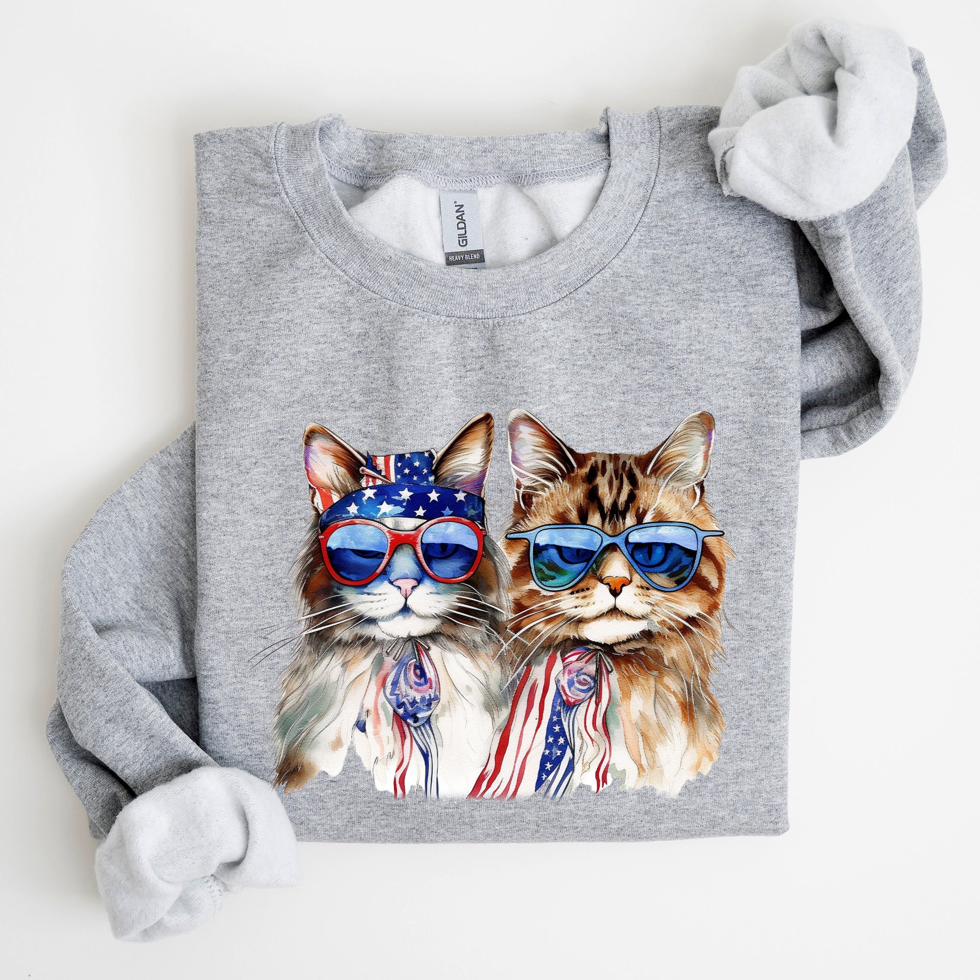 Patriotic Cats Hippie 4th of July Funny Cartoon Cats Graphic All American Retro Sweatshirt