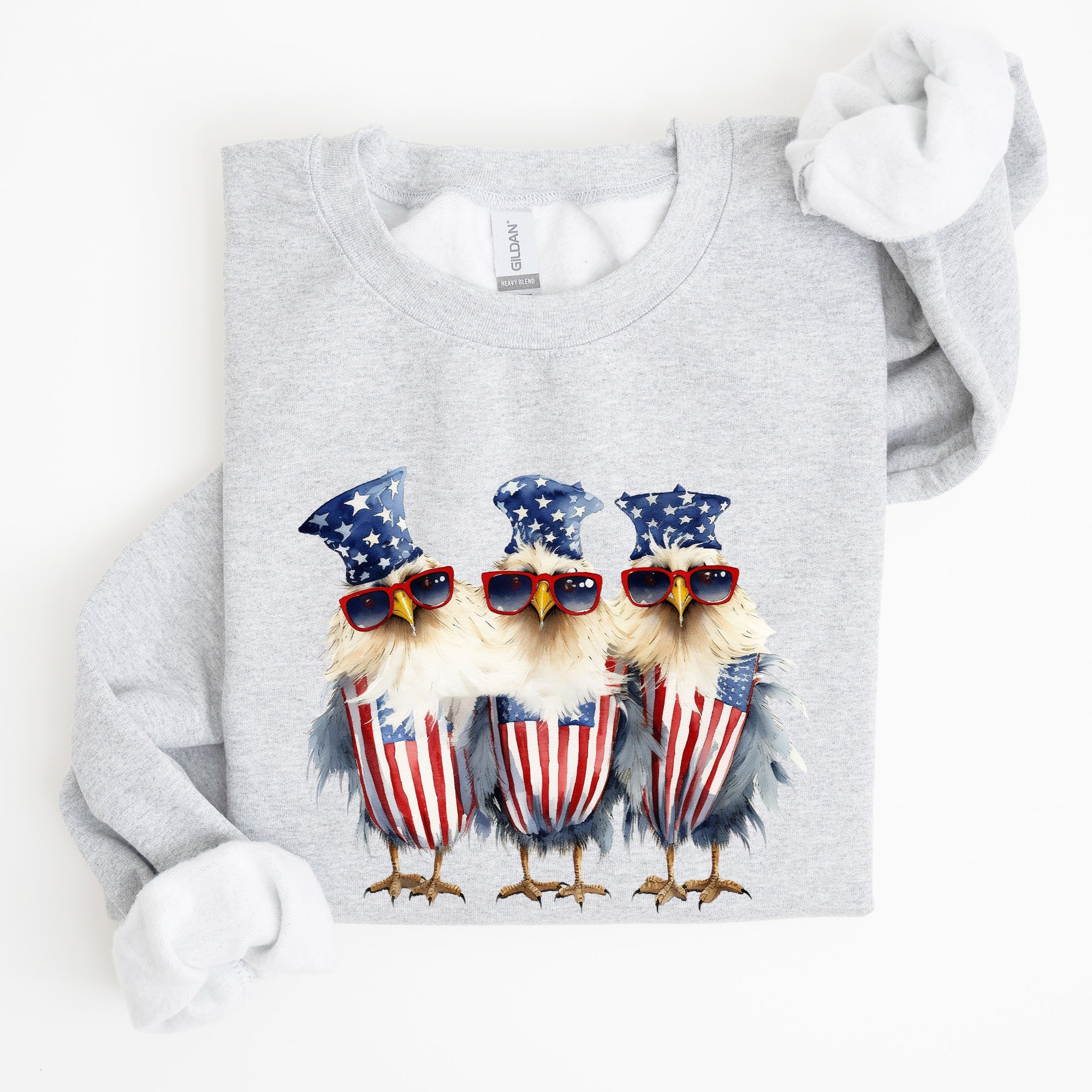 Patriotic Chickens Hippie Fourth Of July Graphic Sweatshirt With Bold Retro Design