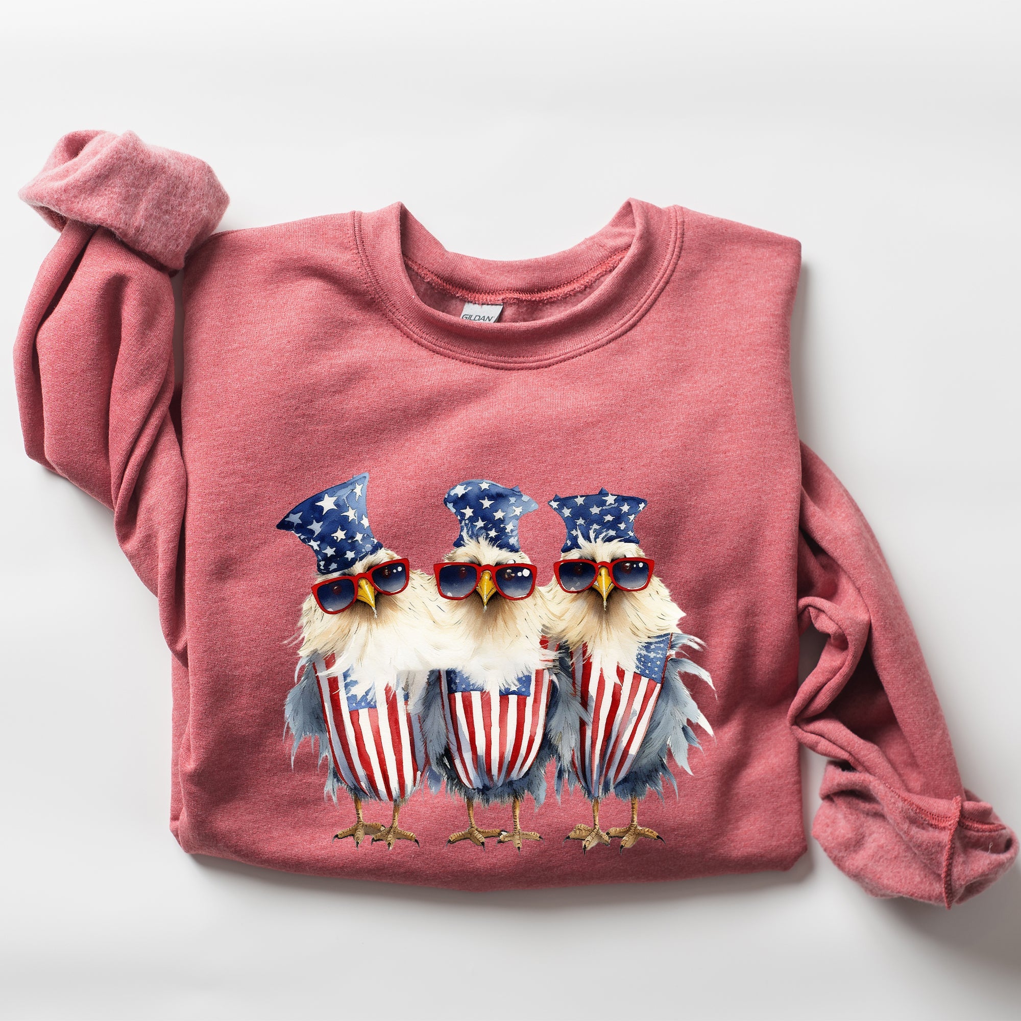 Patriotic Chickens Hippie Fourth Of July Graphic Sweatshirt With Bold Retro Design
