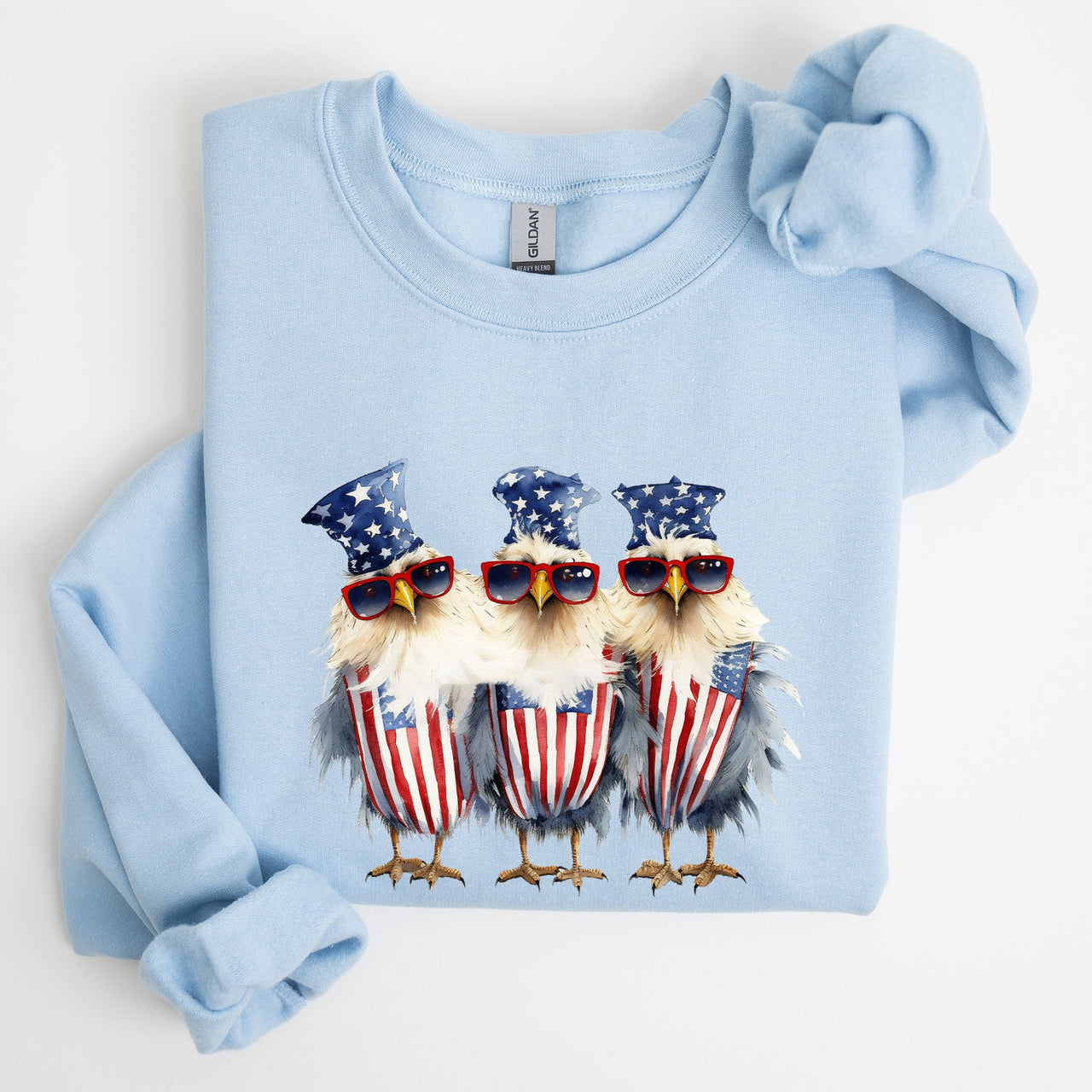 Patriotic Chickens Hippie Fourth Of July Graphic Sweatshirt With Bold Retro Design