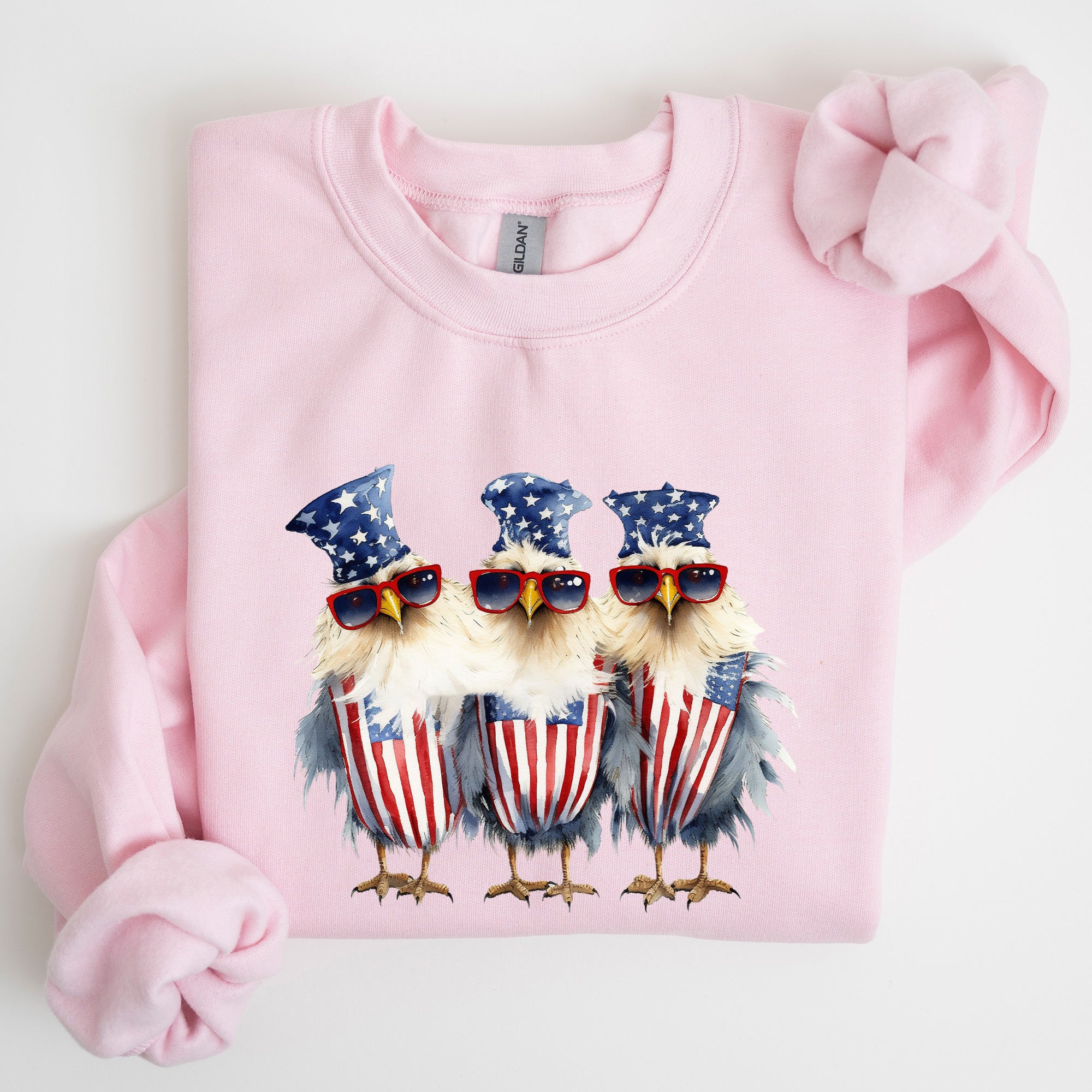 Patriotic Chickens Hippie Fourth Of July Graphic Sweatshirt With Bold Retro Design