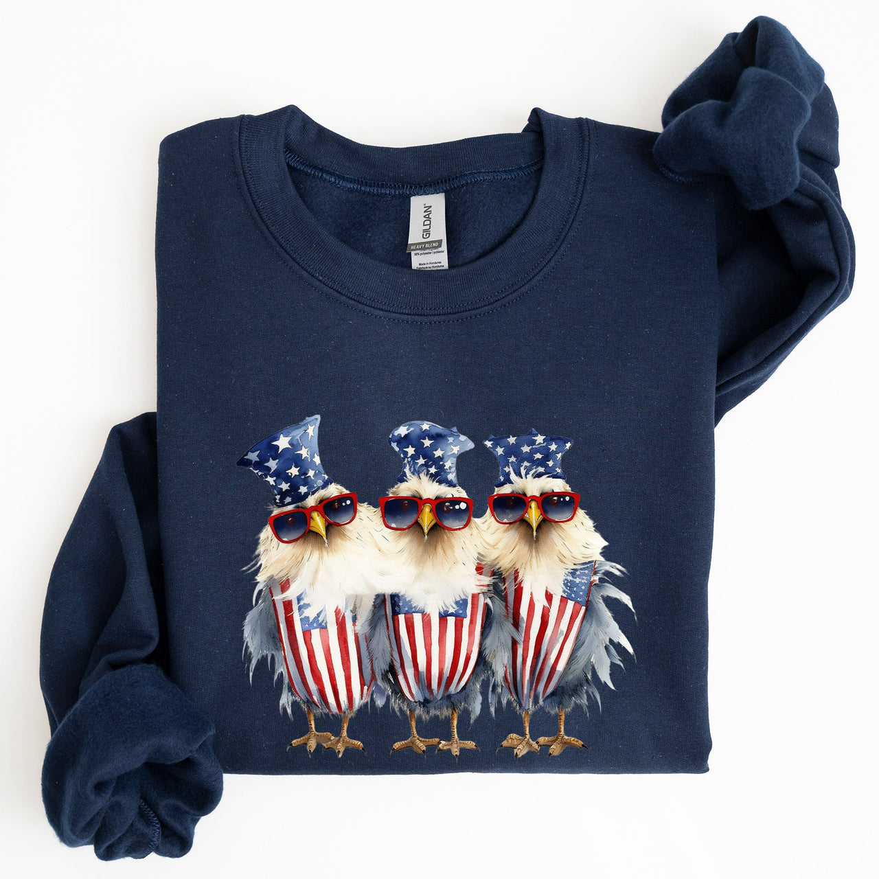 Patriotic Chickens Hippie Fourth Of July Graphic Sweatshirt With Bold Retro Design