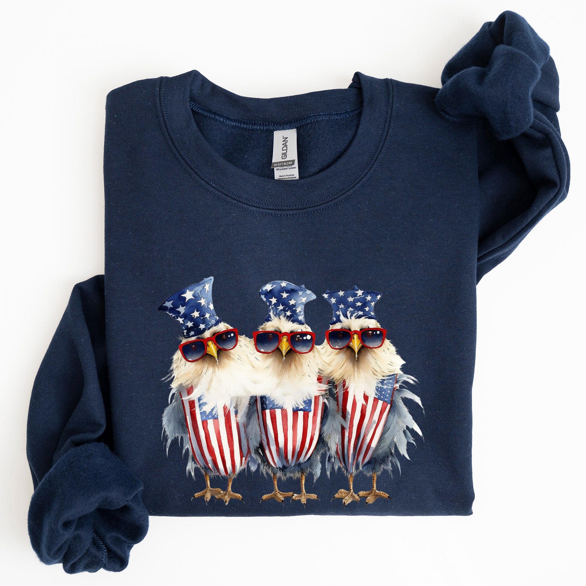 Patriotic Chickens Hippie Fourth Of July Graphic Sweatshirt With Bold Retro Design