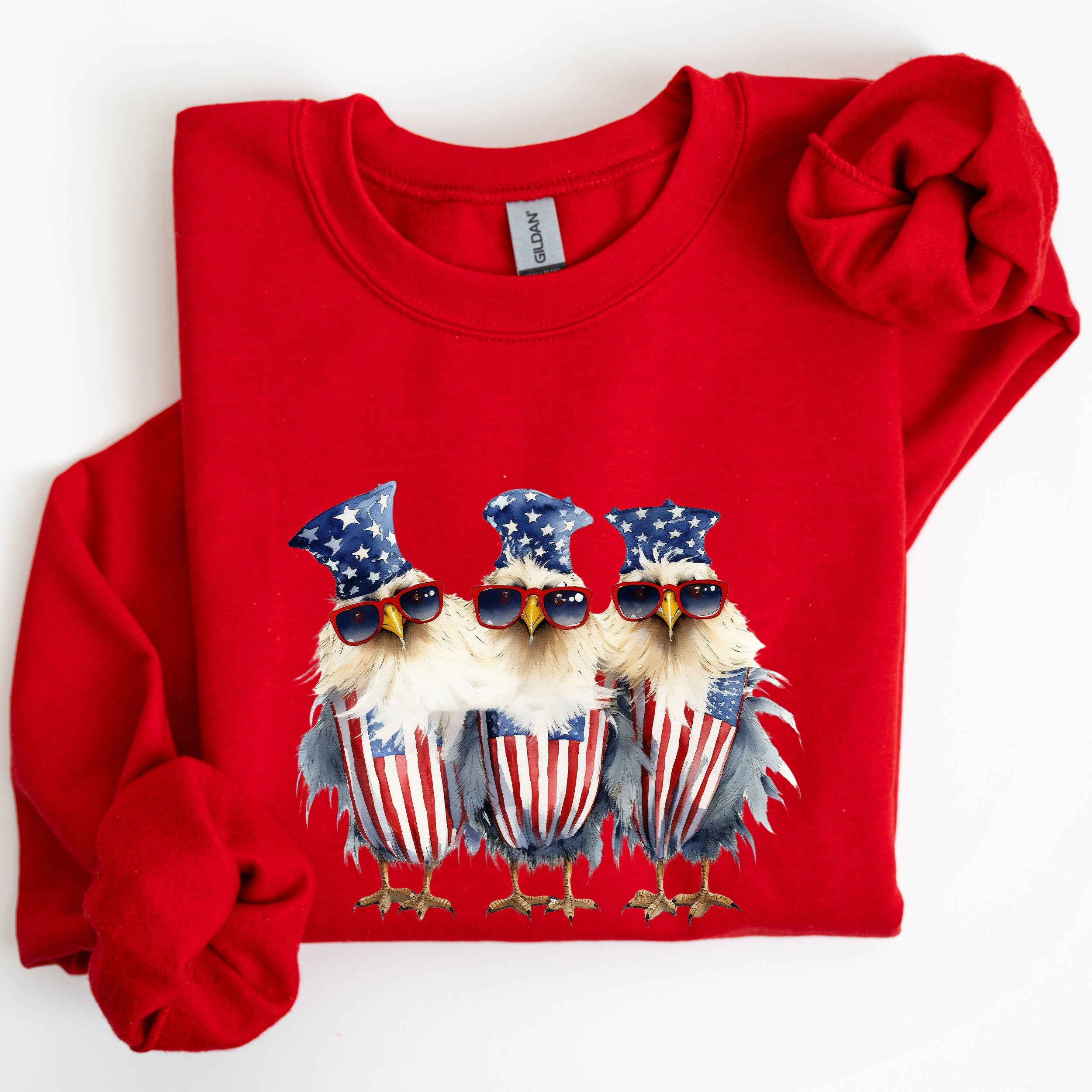Patriotic Chickens Hippie Fourth Of July Graphic Sweatshirt With Bold Retro Design
