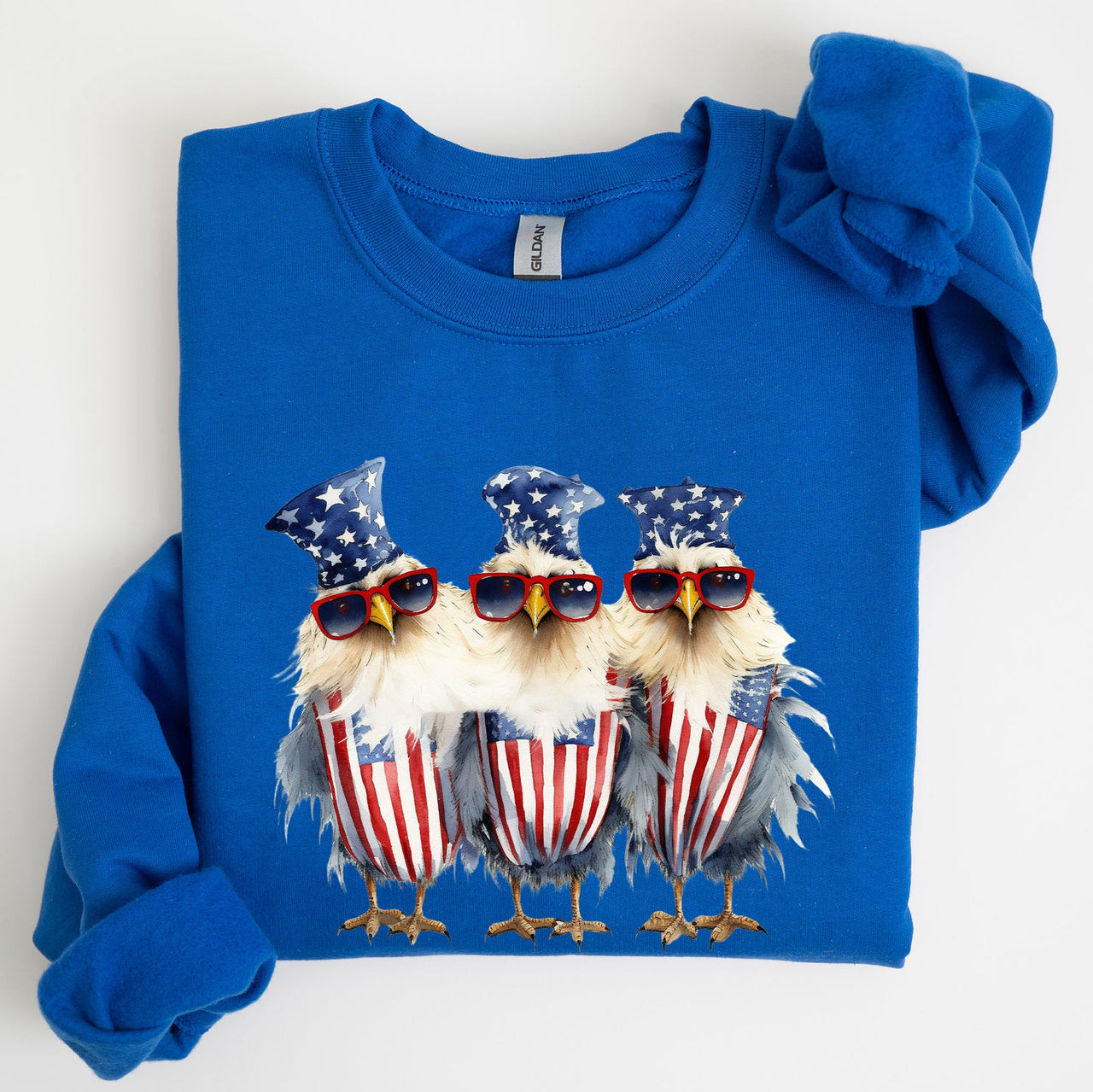 Patriotic Chickens Hippie Fourth Of July Graphic Sweatshirt With Bold Retro Design
