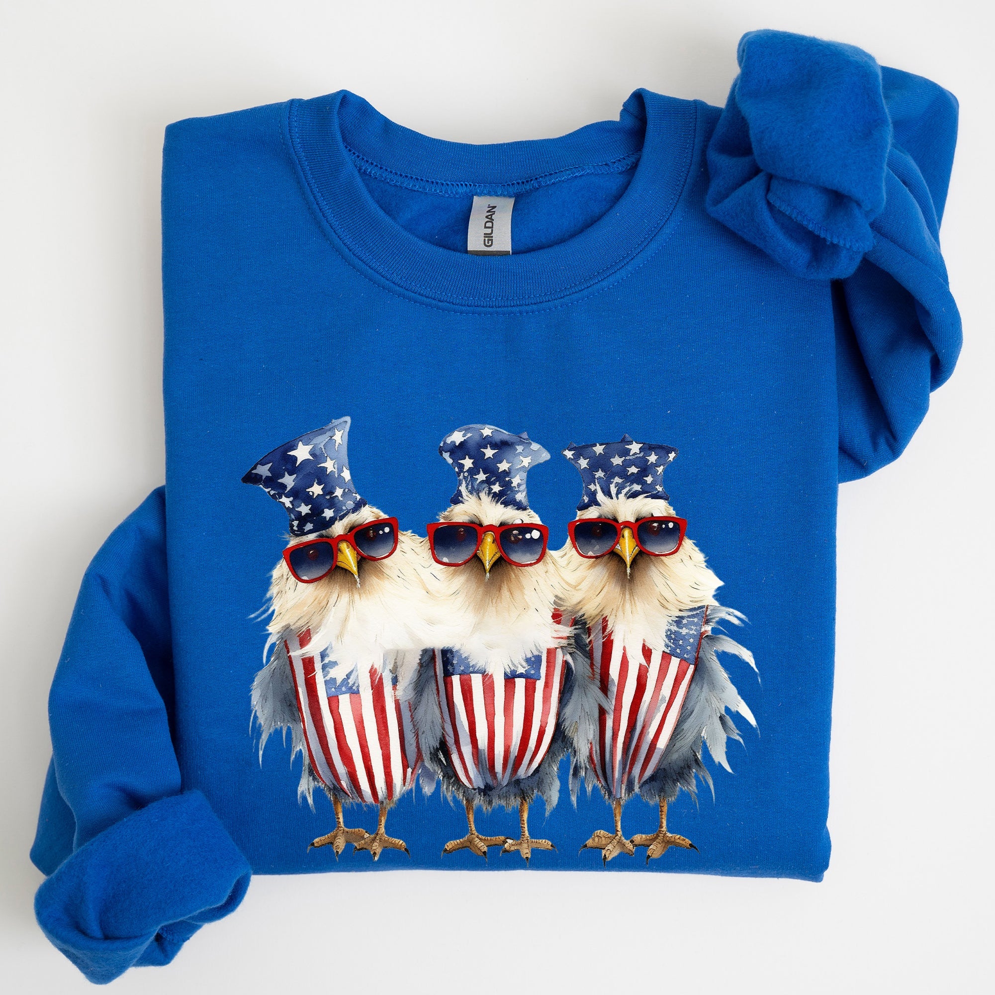 Patriotic Chickens Hippie Fourth Of July Graphic Sweatshirt With Bold Retro Design