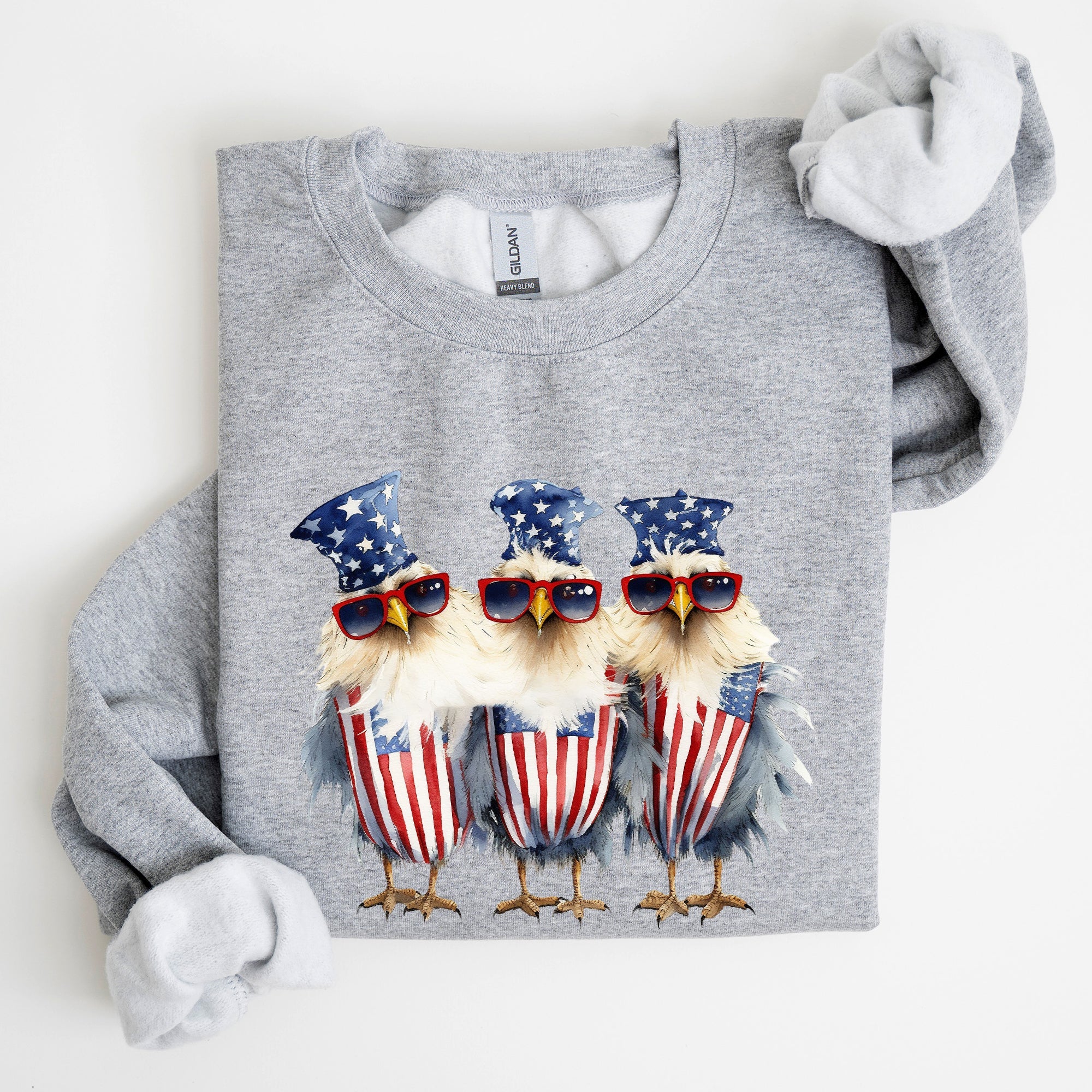Patriotic Chickens Hippie Fourth Of July Graphic Sweatshirt With Bold Retro Design