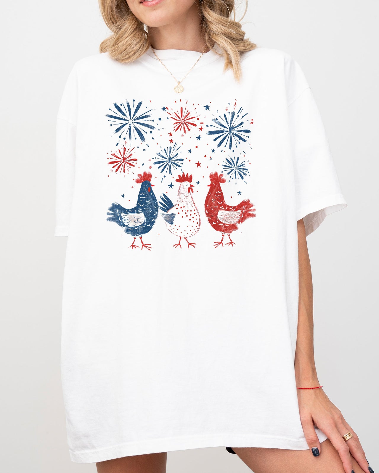 Patriotic Chickens USA America Fireworks Independence Day 4th Of July Comfort Colors Tee