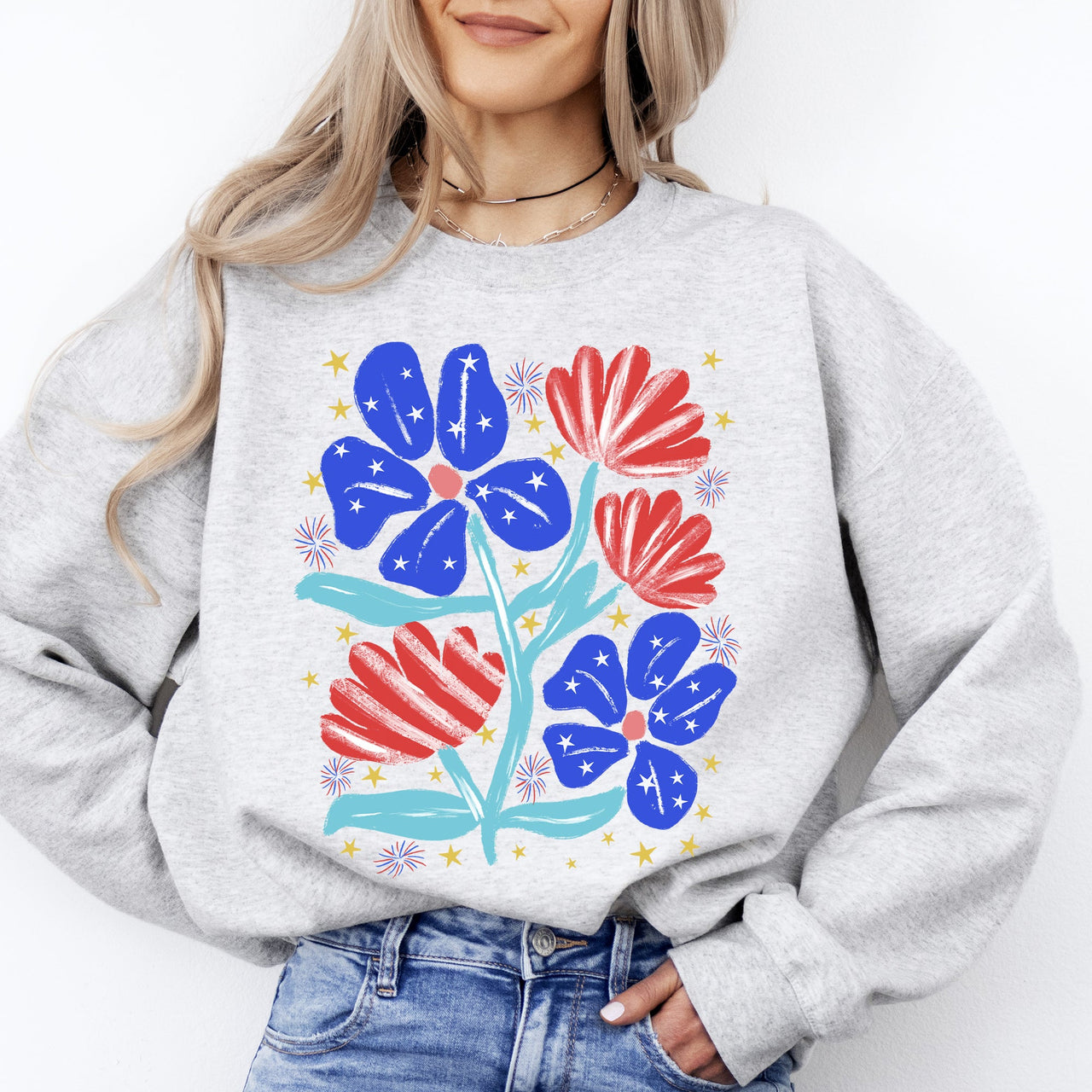 Patriotic Flowers Red White Blue USA 4th Of July Pride Flag Inspired Edition Sweatshirt