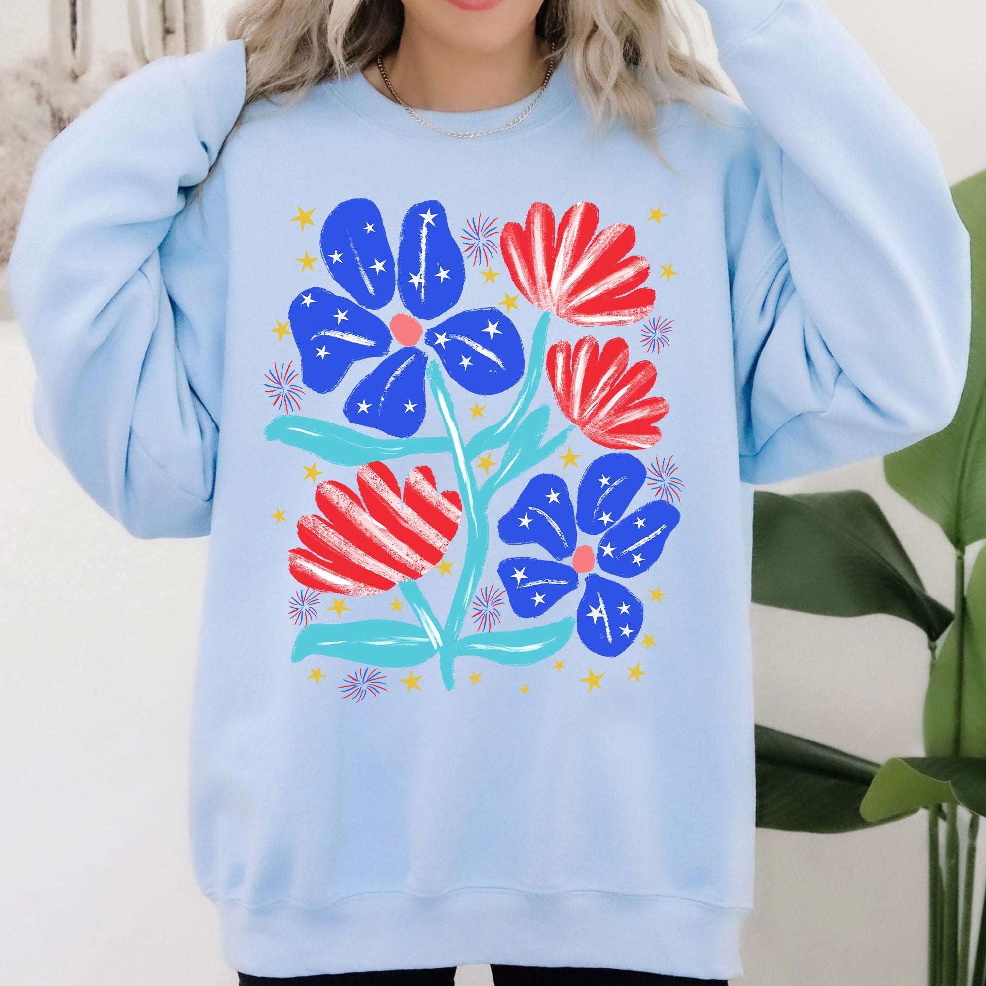 Patriotic Flowers Red White Blue USA 4th Of July Pride Flag Inspired Edition Sweatshirt
