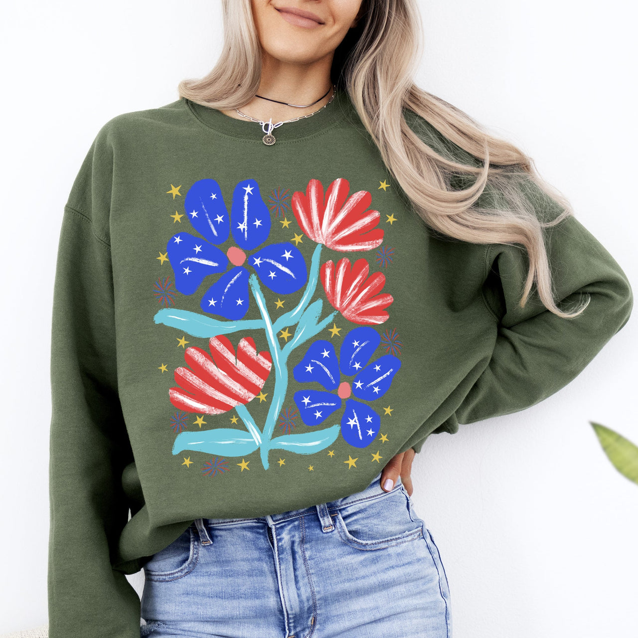 Patriotic Flowers Red White Blue USA 4th Of July Pride Flag Inspired Edition Sweatshirt