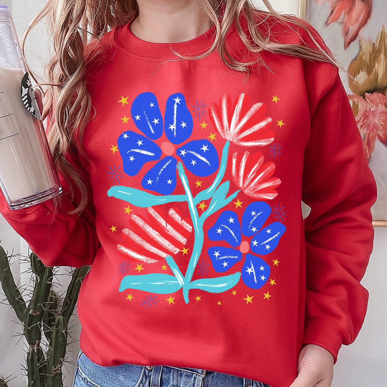 Patriotic Flowers Red White Blue USA 4th Of July Pride Flag Inspired Edition Sweatshirt