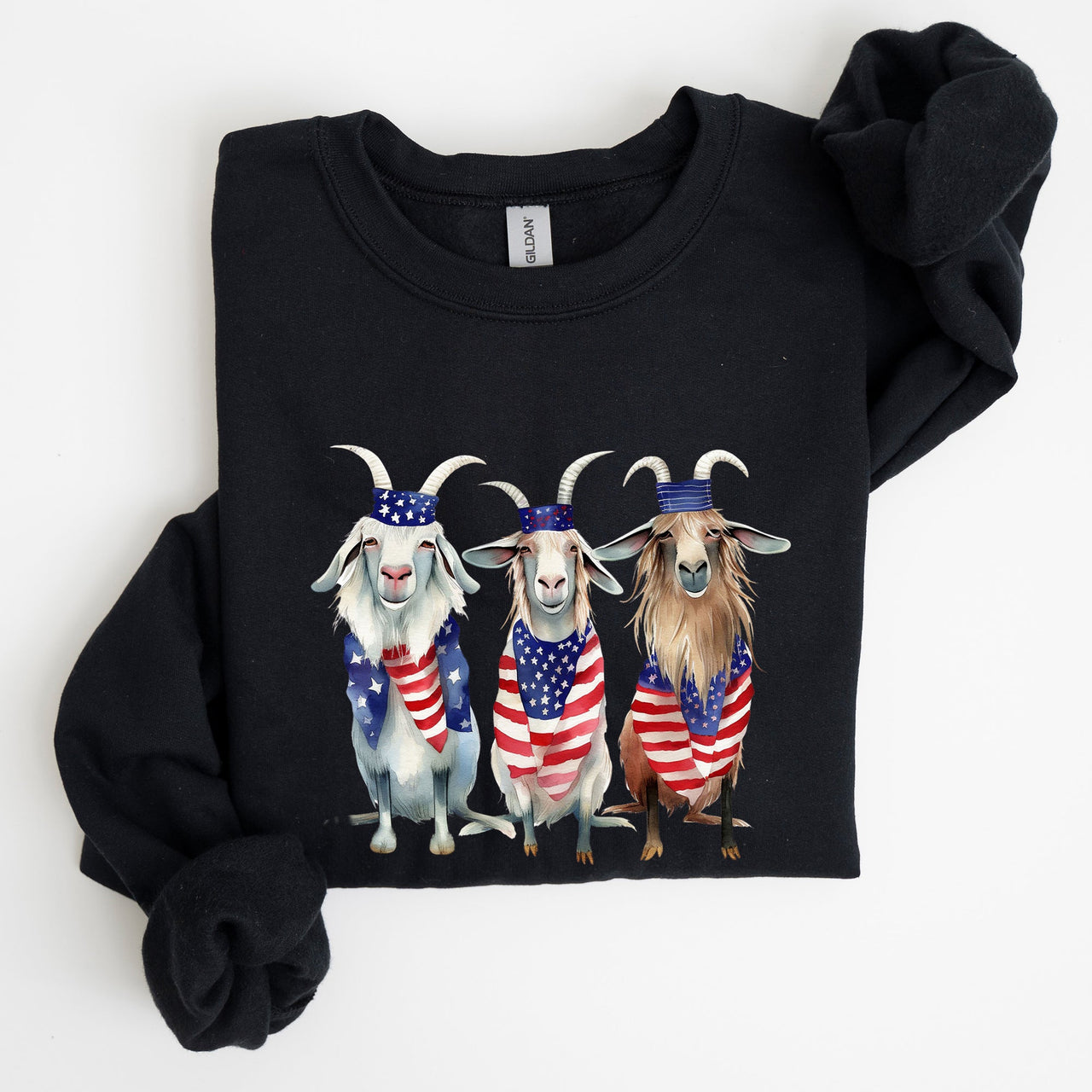 Patriotic Goats Hippie 4th Of July Americana Humor Design For Festive Everyday Wear Sweatshirt