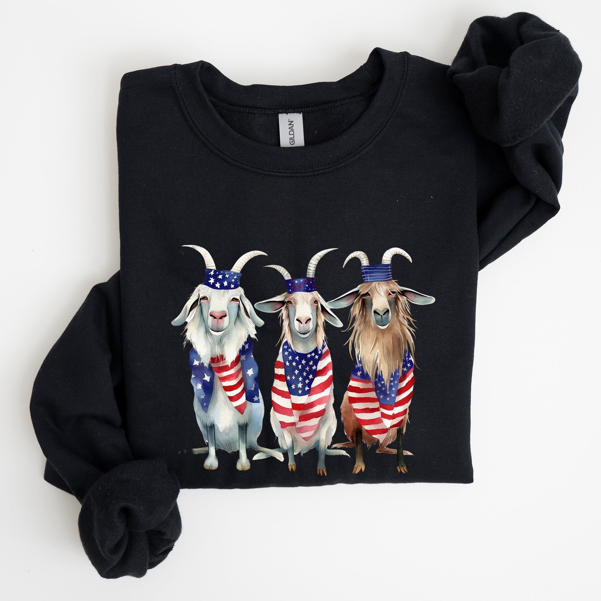 Patriotic Goats Hippie 4th Of July Americana Humor Design For Festive Everyday Wear Sweatshirt
