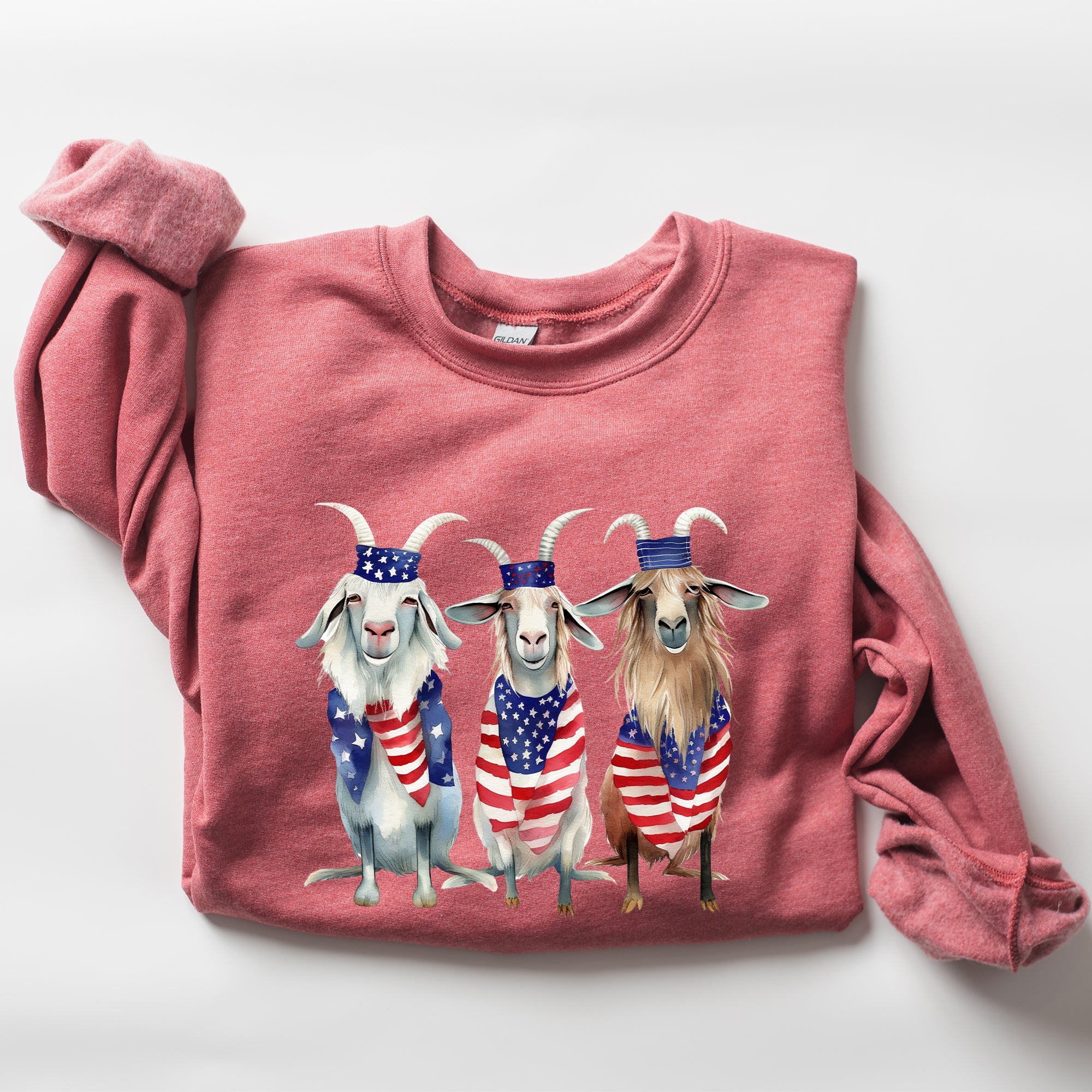 Patriotic Goats Hippie 4th Of July Americana Humor Design For Festive Everyday Wear Sweatshirt