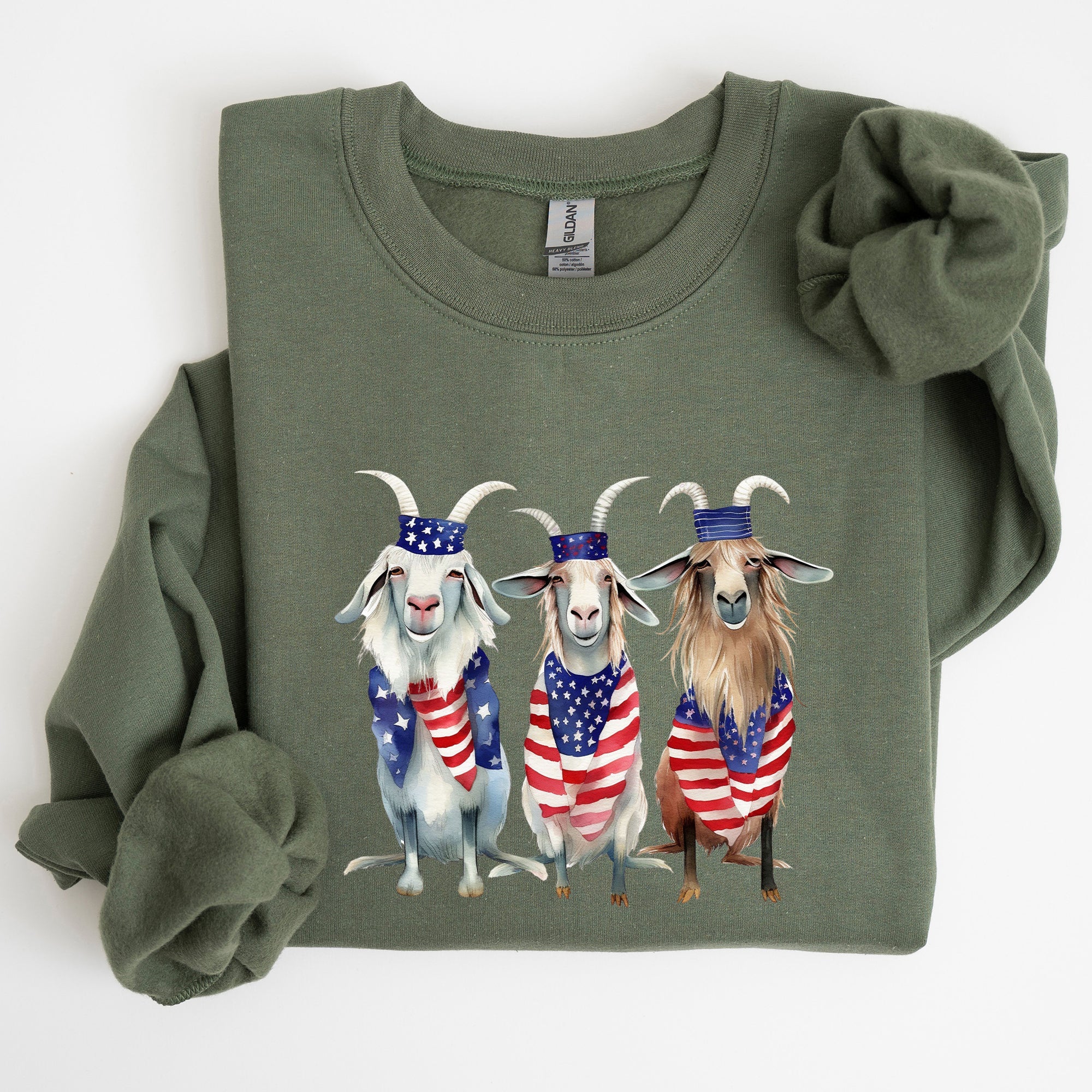 Patriotic Goats Hippie 4th Of July Americana Humor Design For Festive Everyday Wear Sweatshirt