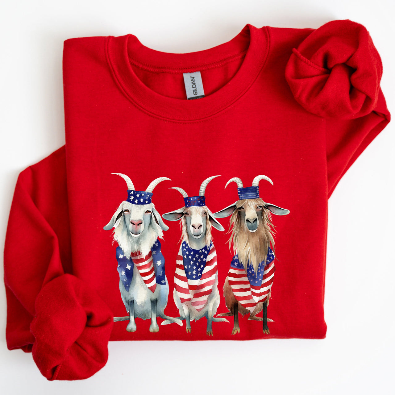 Patriotic Goats Hippie 4th Of July Americana Humor Design For Festive Everyday Wear Sweatshirt