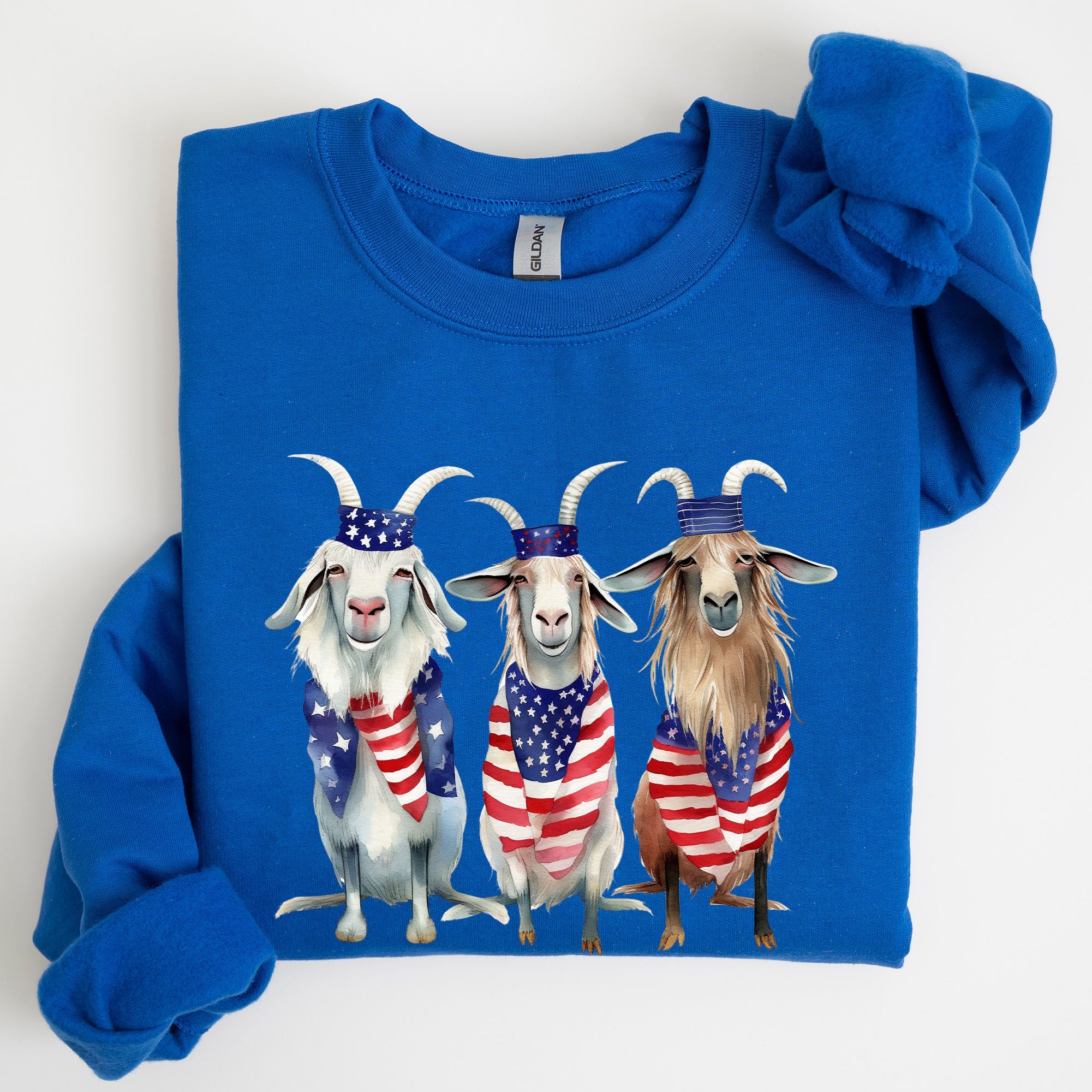 Patriotic Goats Hippie 4th Of July Americana Humor Design For Festive Everyday Wear Sweatshirt
