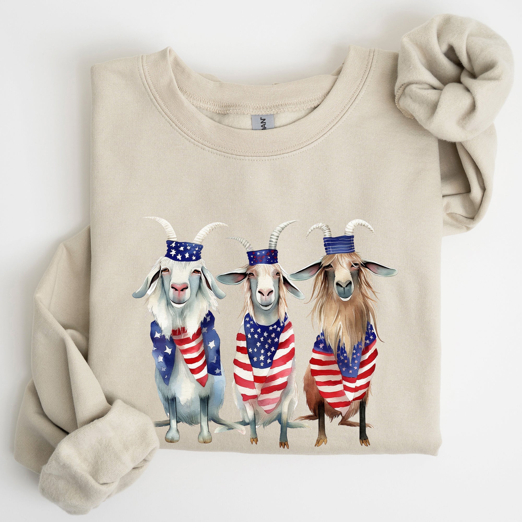 Patriotic Goats Hippie 4th Of July Americana Humor Design For Festive Everyday Wear Sweatshirt