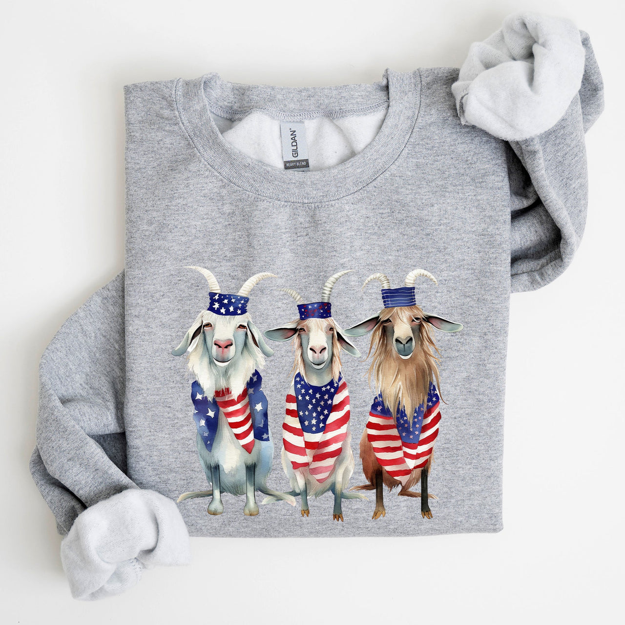 Patriotic Goats Hippie 4th Of July Americana Humor Design For Festive Everyday Wear Sweatshirt