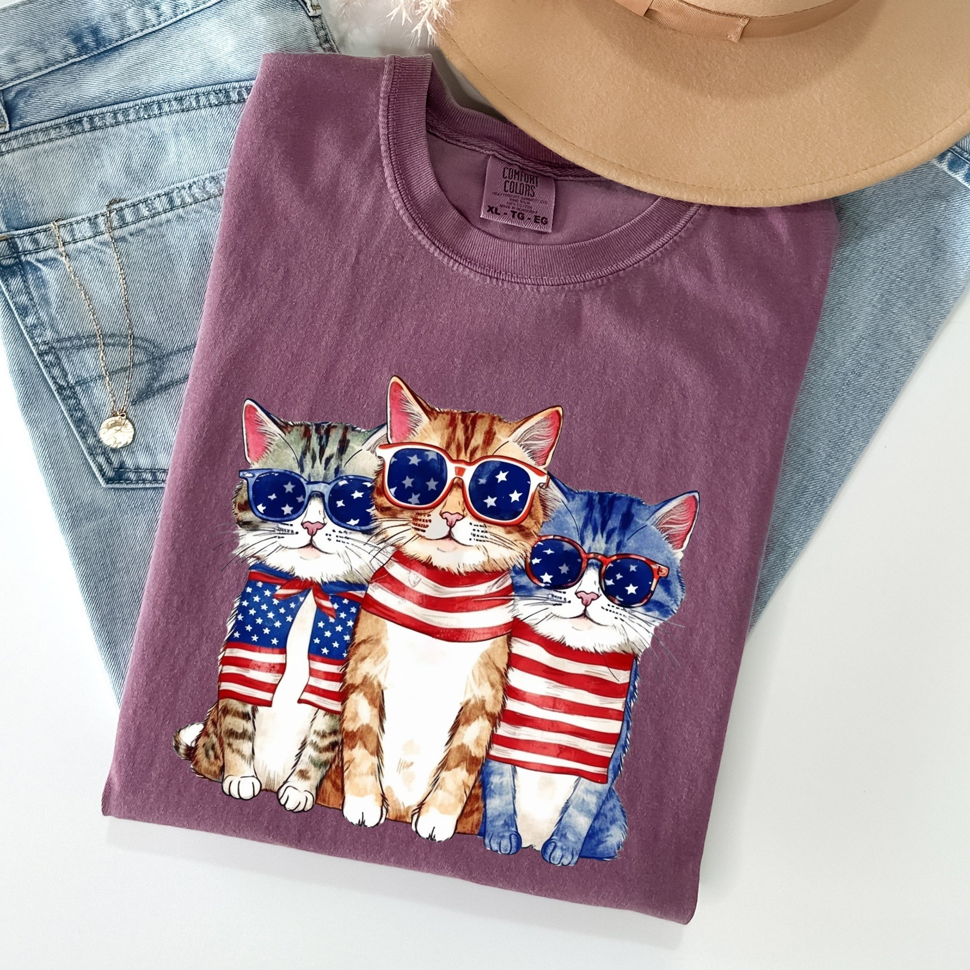 Patriotic Hippie Cats Peace Sign Edition For Americana Lovers Comfort Colors Tee