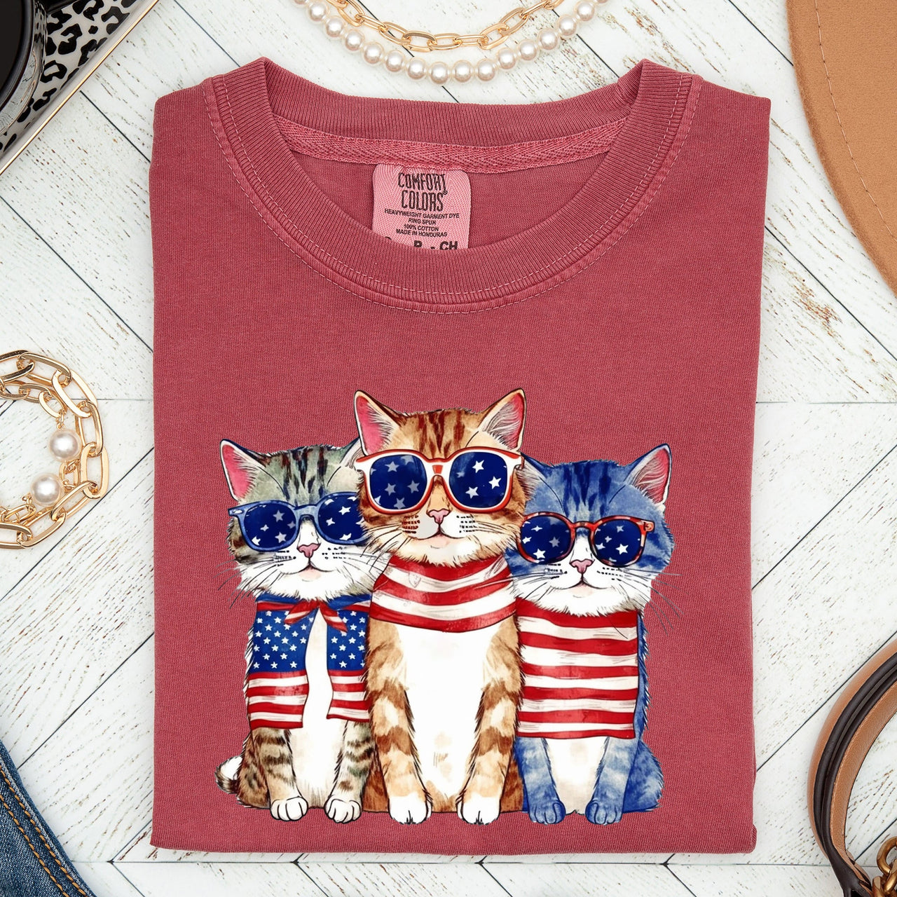 Patriotic Hippie Cats Peace Sign Edition For Americana Lovers Comfort Colors Tee