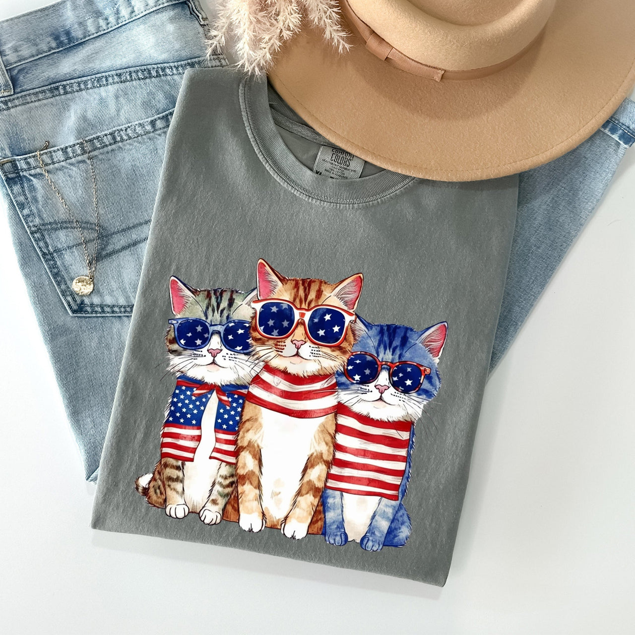 Patriotic Hippie Cats Peace Sign Edition For Americana Lovers Comfort Colors Tee
