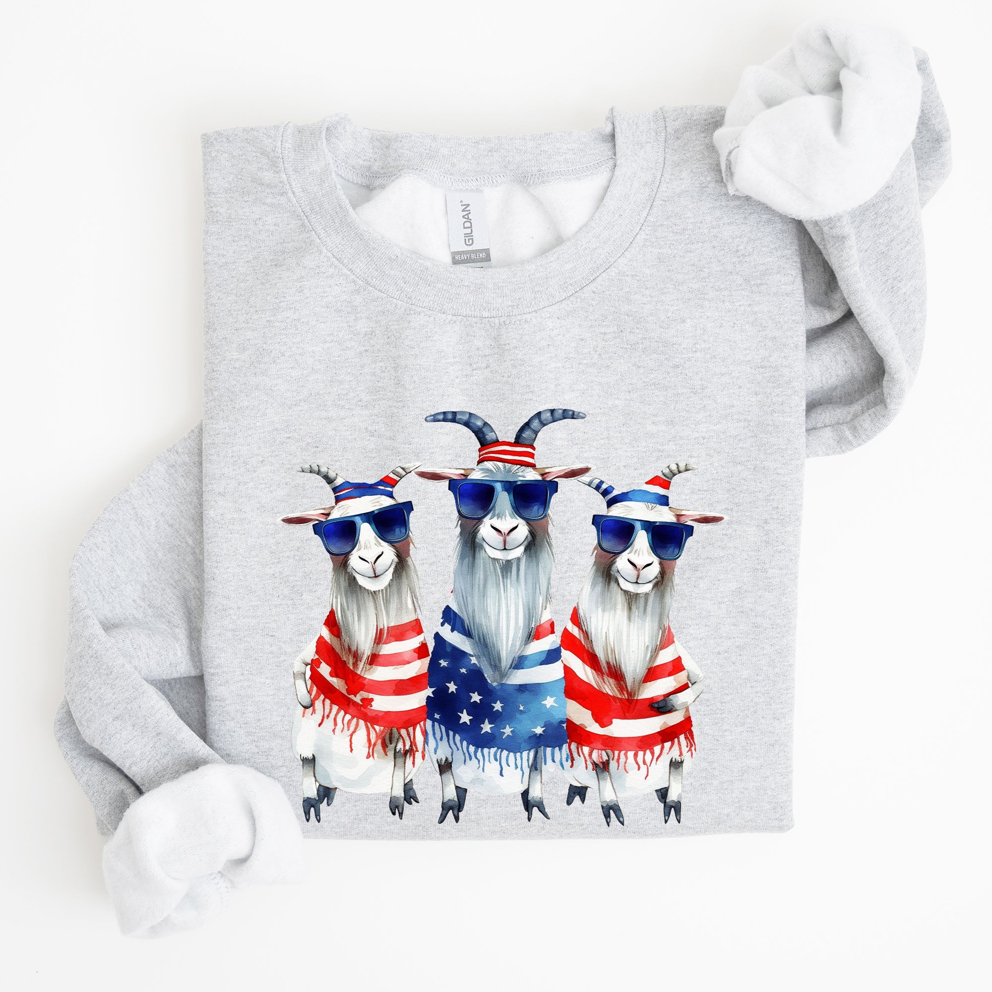 Patriotic Hippie Goats 4th Of July Celebration Edition Hand Drawn Graphic Sweatshirt