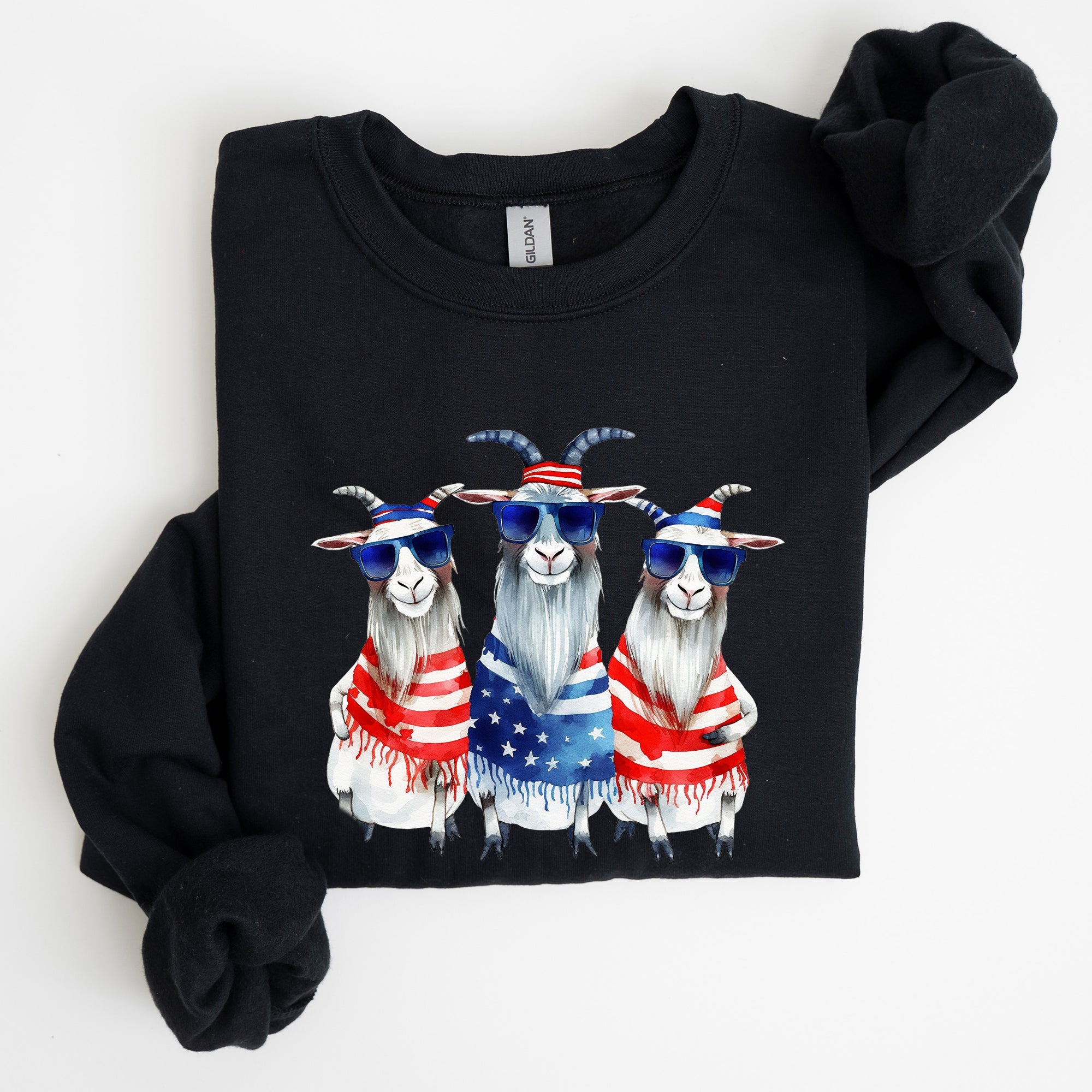 Patriotic Hippie Goats 4th Of July Celebration Edition Hand Drawn Graphic Sweatshirt