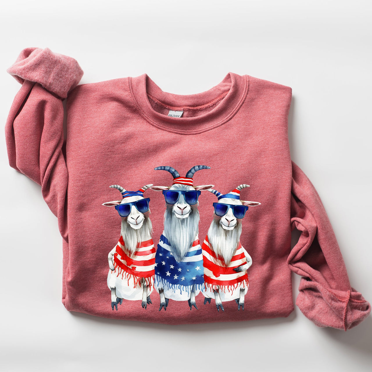 Patriotic Hippie Goats 4th Of July Celebration Edition Hand Drawn Graphic Sweatshirt