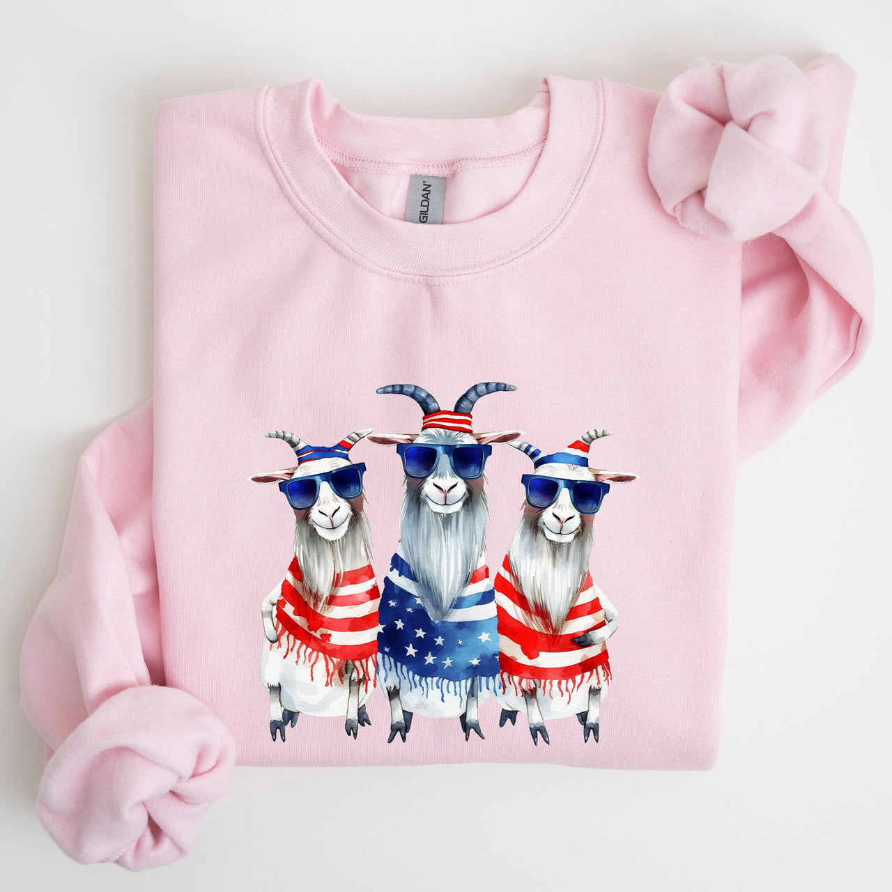 Patriotic Hippie Goats 4th Of July Celebration Edition Hand Drawn Graphic Sweatshirt