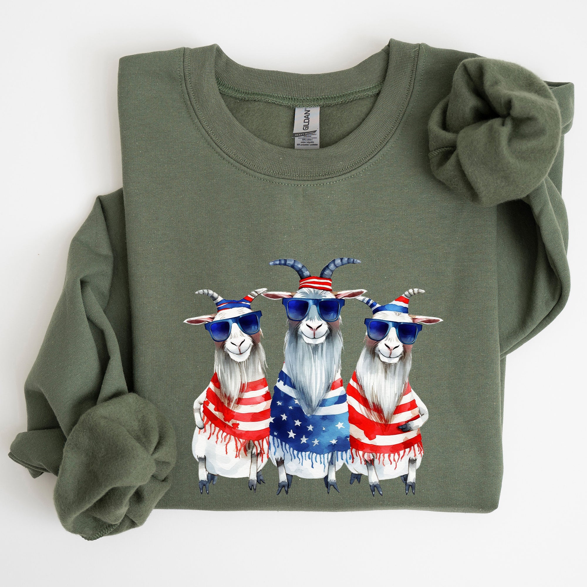 Patriotic Hippie Goats 4th Of July Celebration Edition Hand Drawn Graphic Sweatshirt