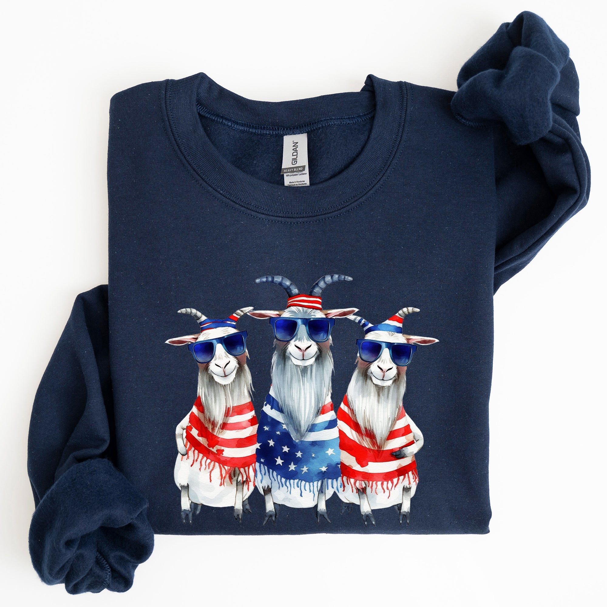 Patriotic Hippie Goats 4th Of July Celebration Edition Hand Drawn Graphic Sweatshirt