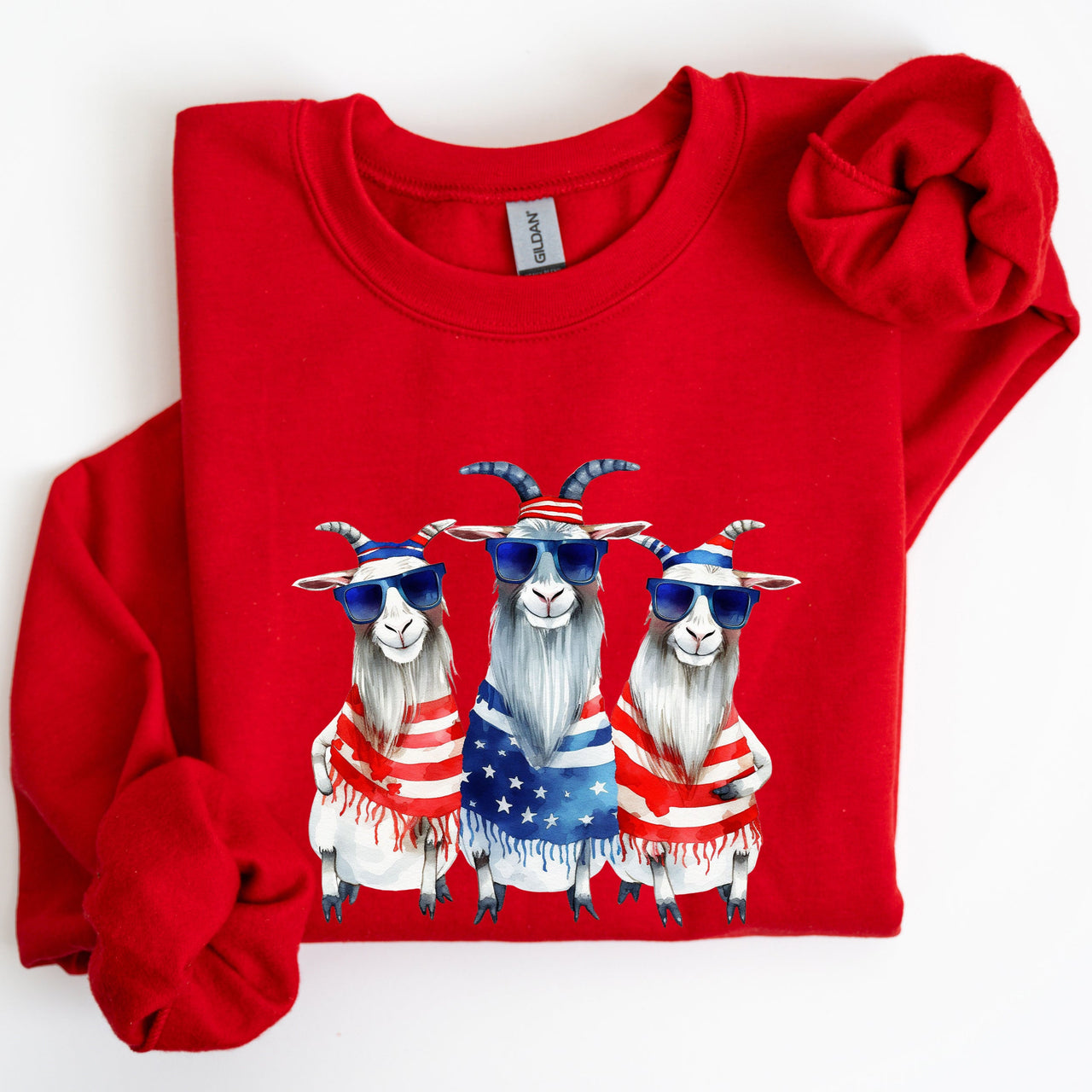 Patriotic Hippie Goats 4th Of July Celebration Edition Hand Drawn Graphic Sweatshirt