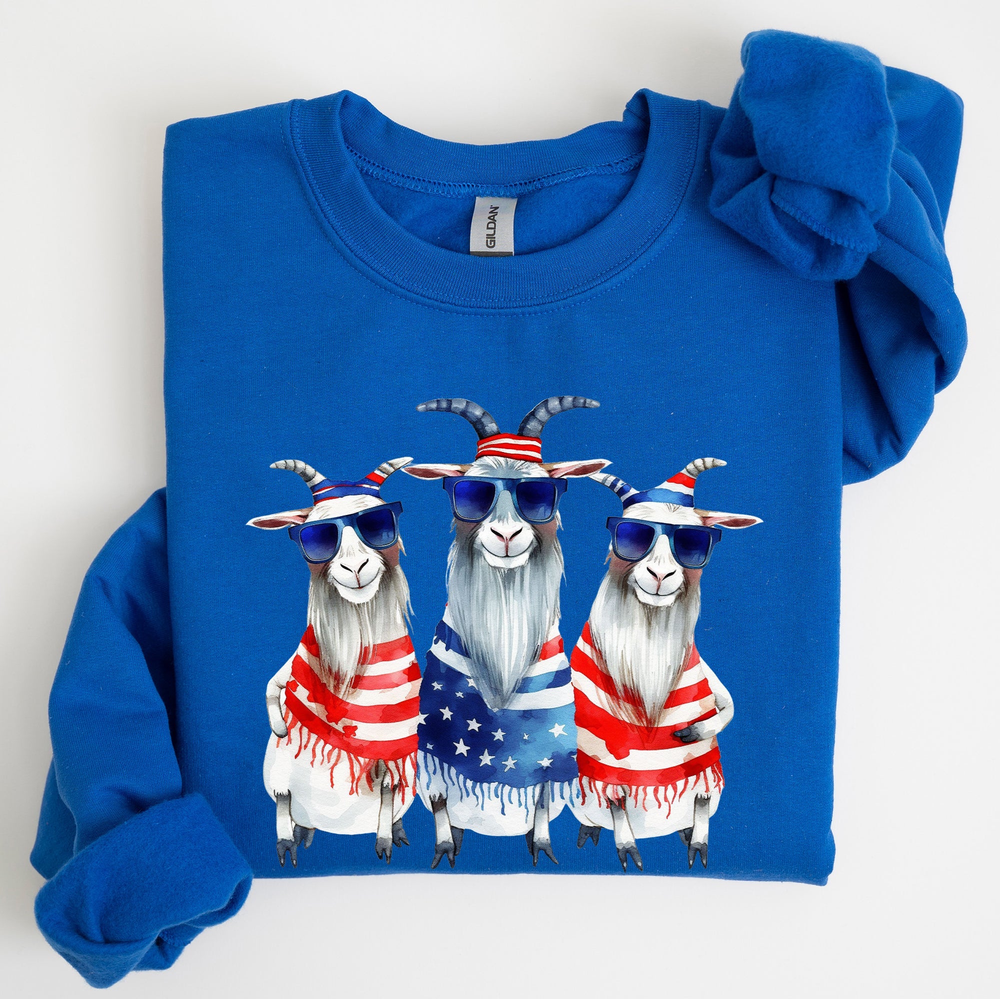 Patriotic Hippie Goats 4th Of July Celebration Edition Hand Drawn Graphic Sweatshirt