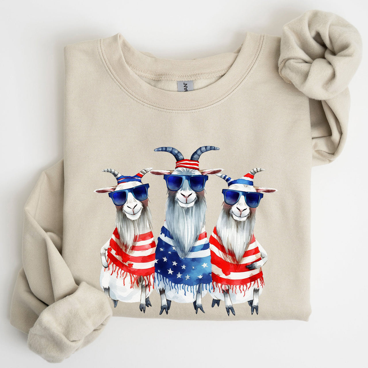 Patriotic Hippie Goats 4th Of July Celebration Edition Hand Drawn Graphic Sweatshirt