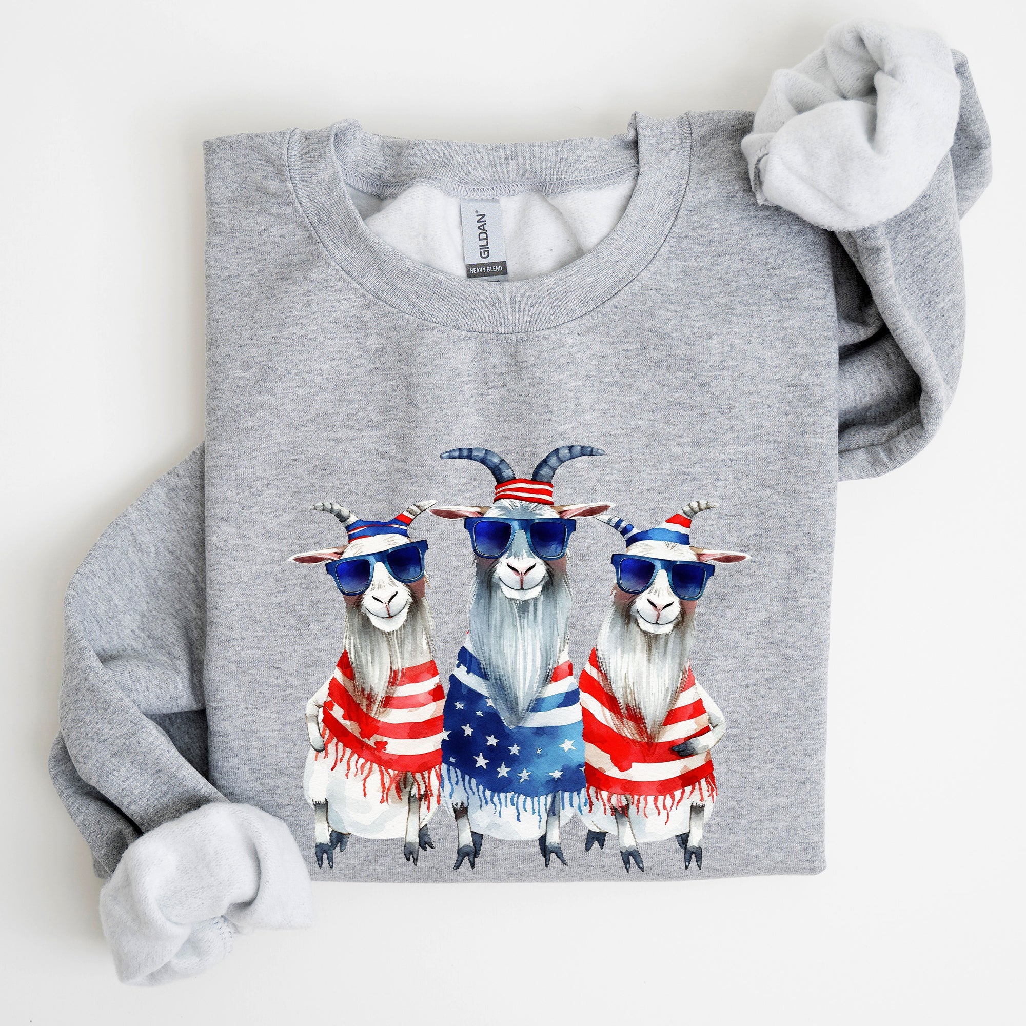 Patriotic Hippie Goats 4th Of July Celebration Edition Hand Drawn Graphic Sweatshirt