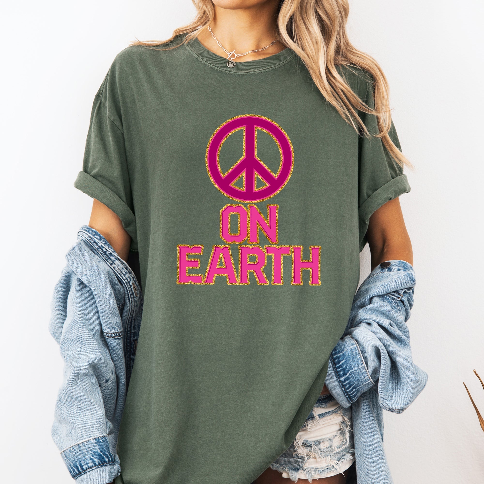 Peace On Earth Christmas Positivity Snow Santa Xmas Seasonal Joy Comfort Colors Tee